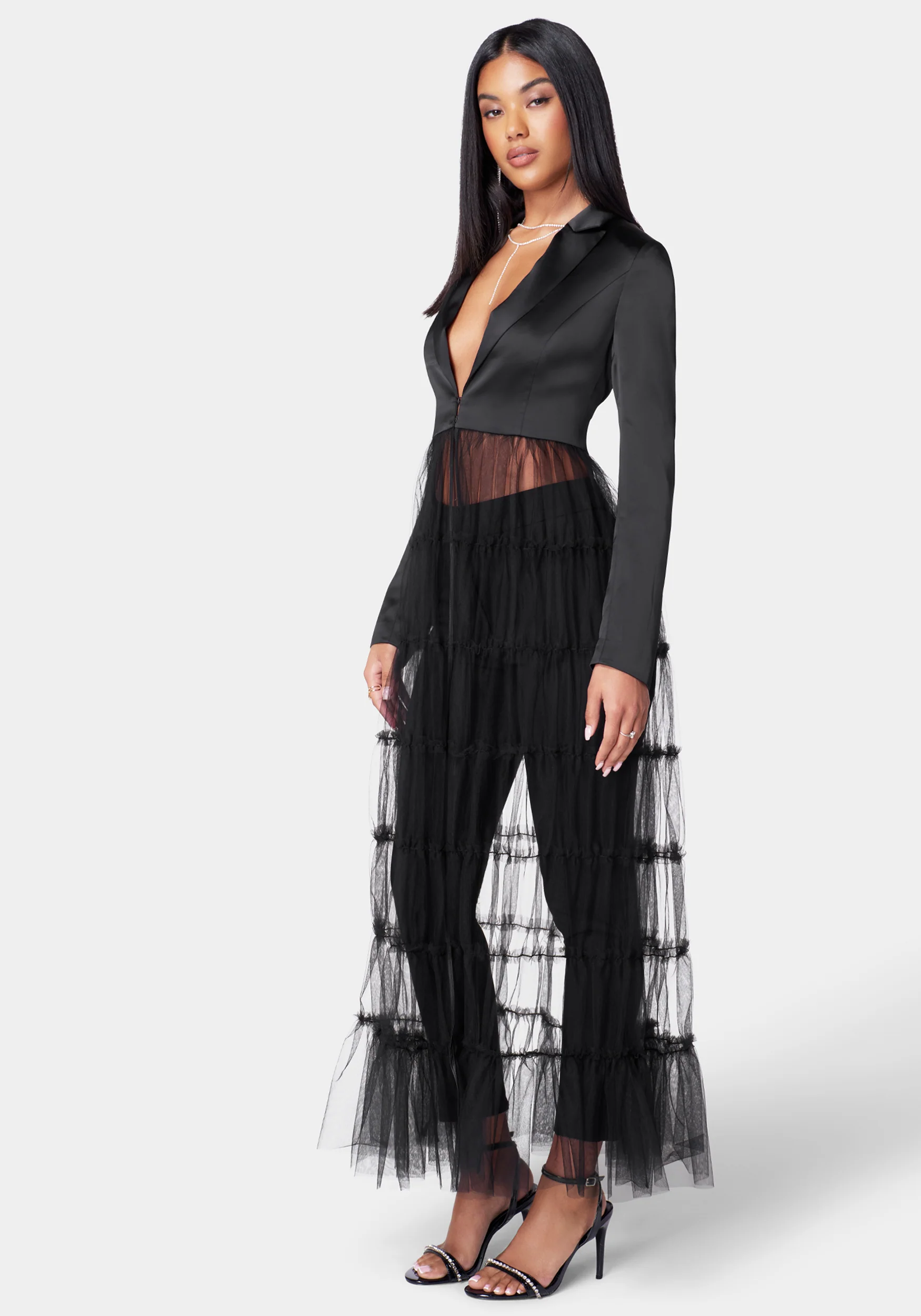 Satin Tailored Jacket With Tulle Hem - Image 2
