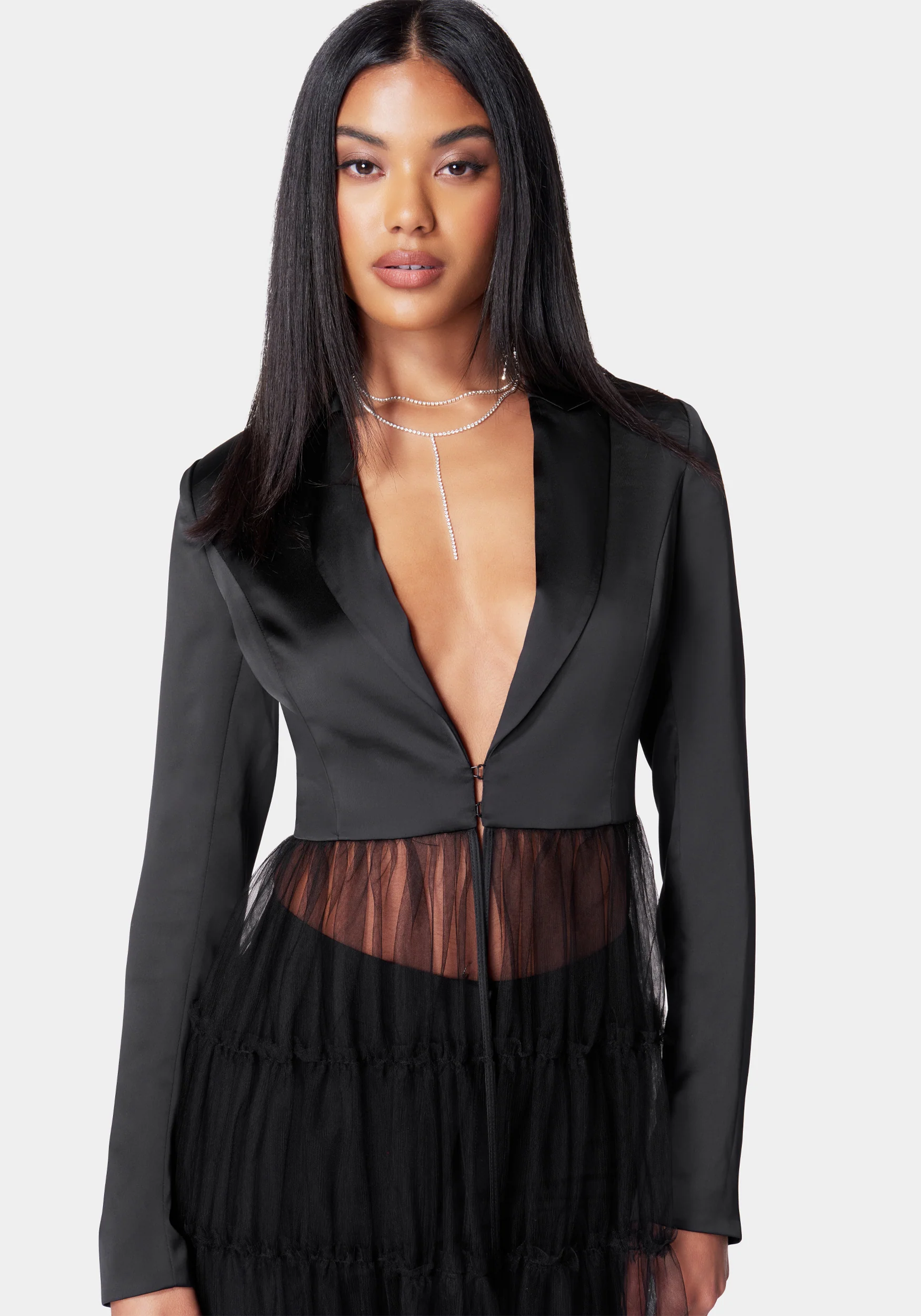 Satin Tailored Jacket With Tulle Hem - Image 4