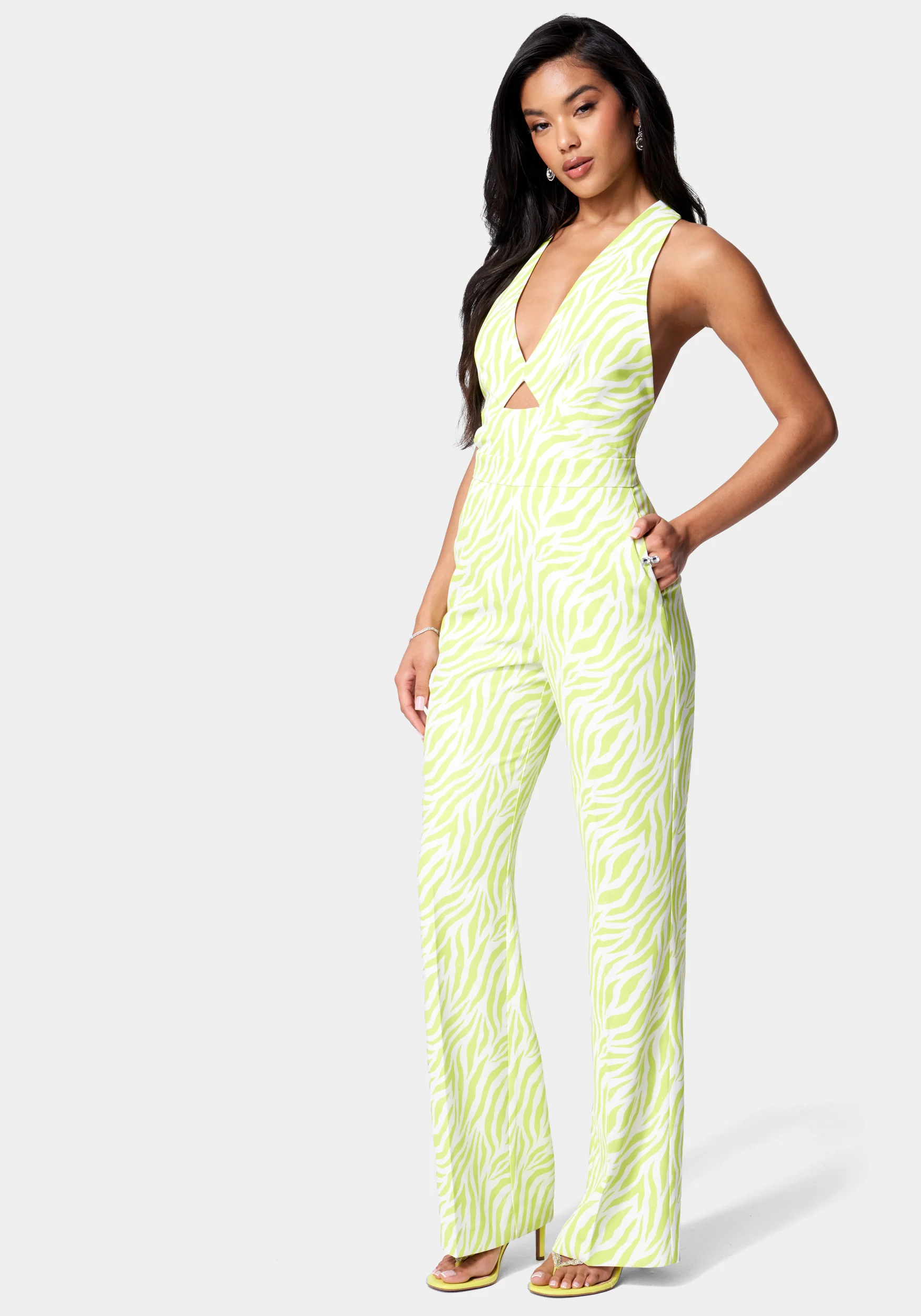Satin Twill Halter Tie Back Wide Leg Jumpsuit - Image 2