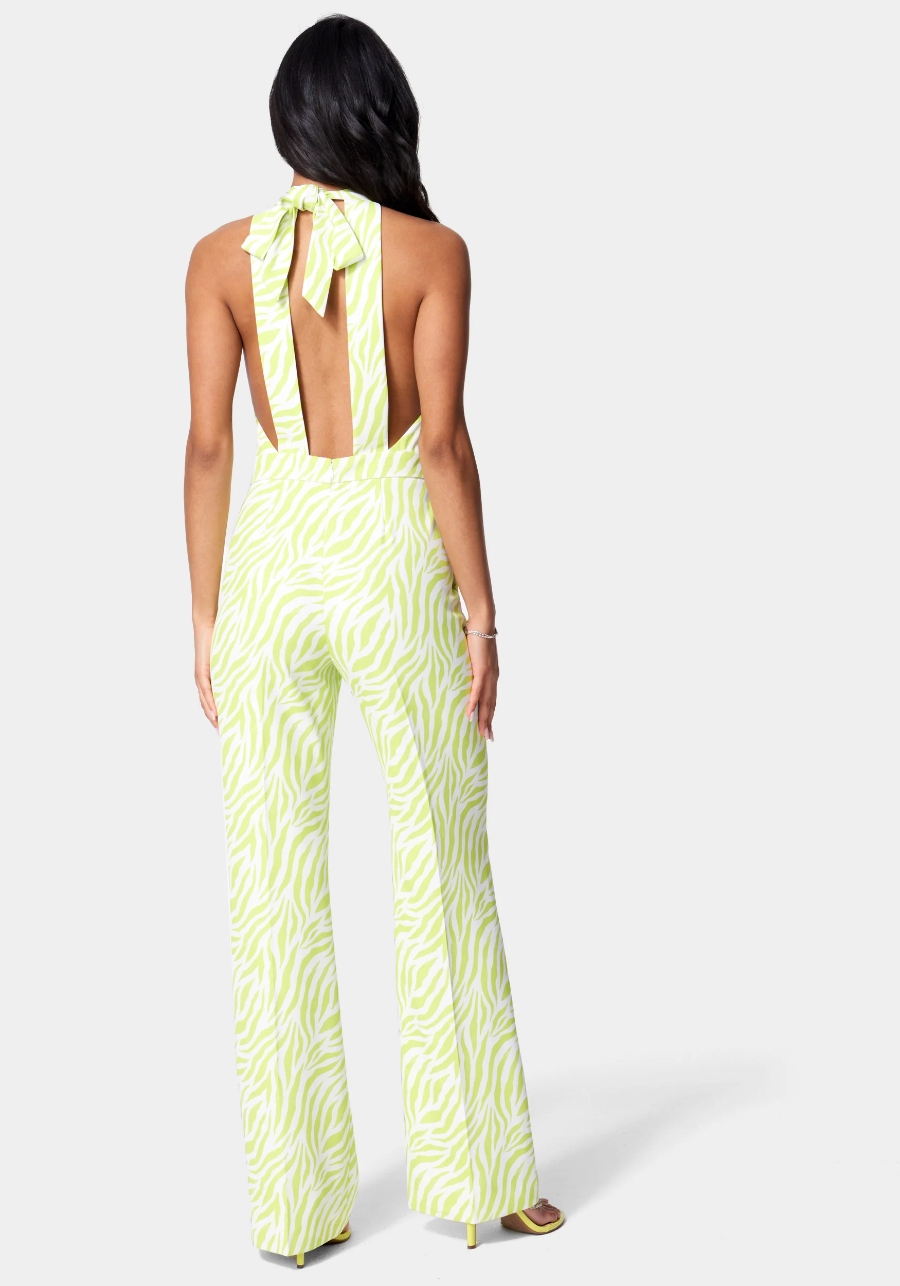 Satin Twill Halter Tie Back Wide Leg Jumpsuit - Image 3