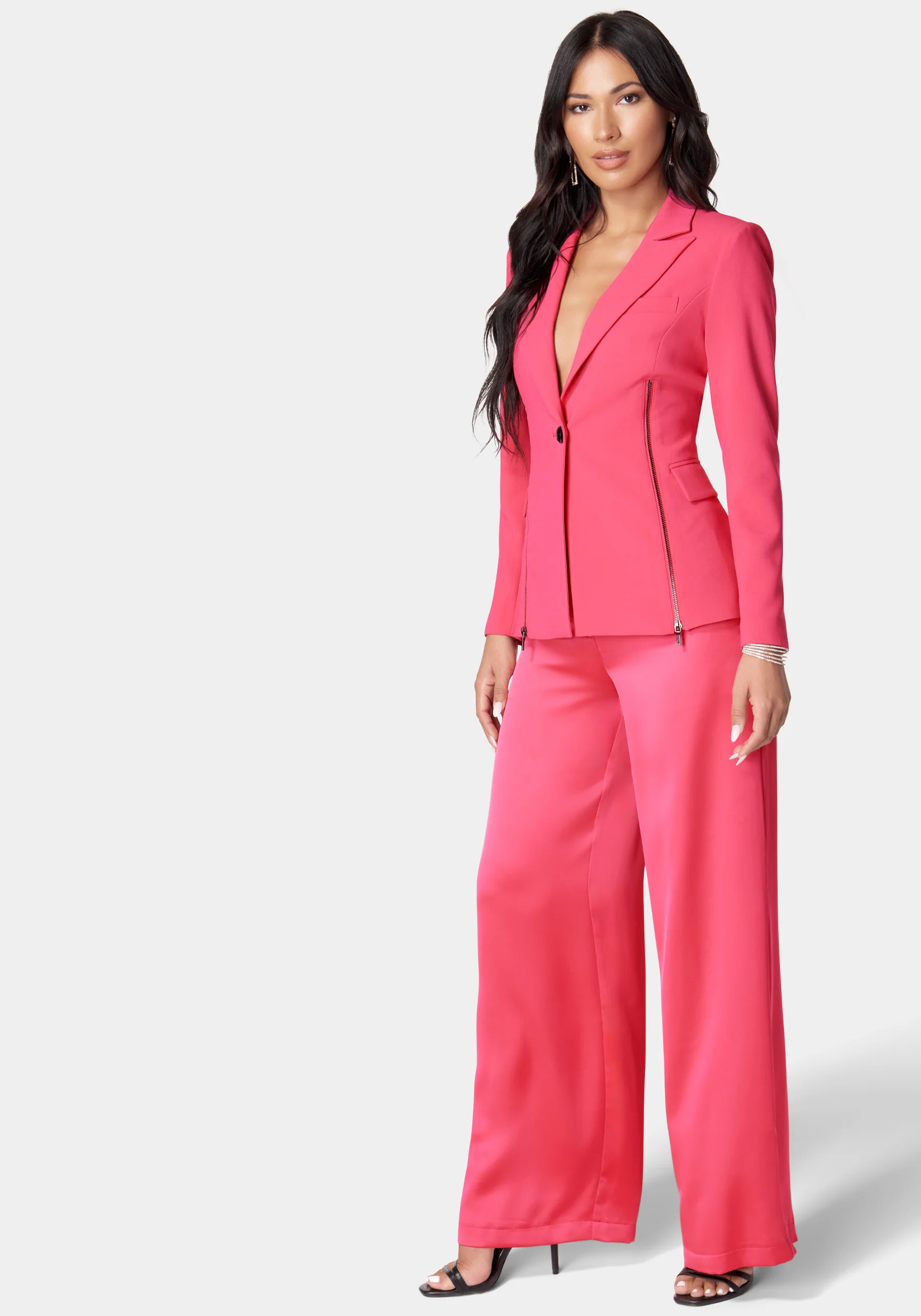 Satin Zipper Godet Tailored Jacket - Image 2