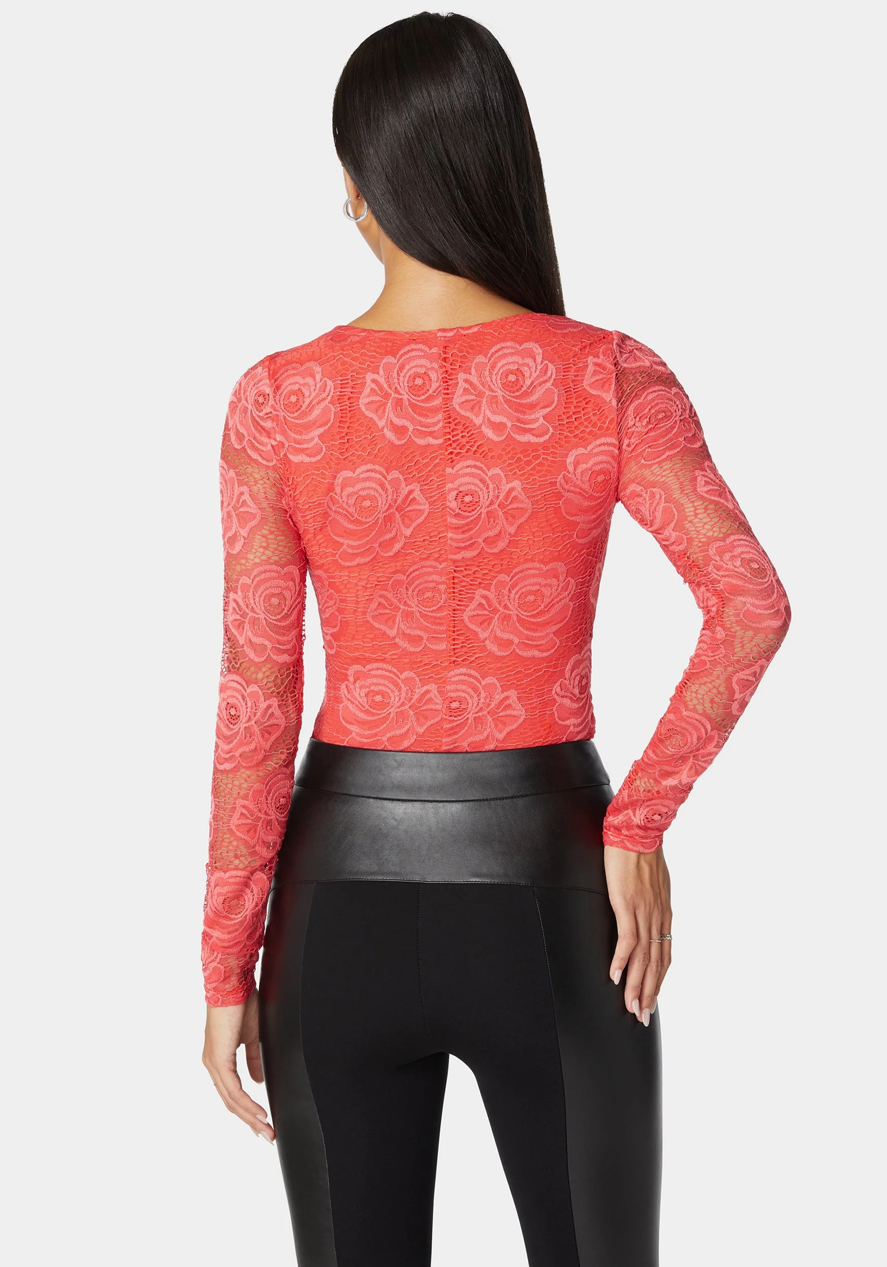 Scallop Edge Long Sleeve Lace Bodysuit - Image 3