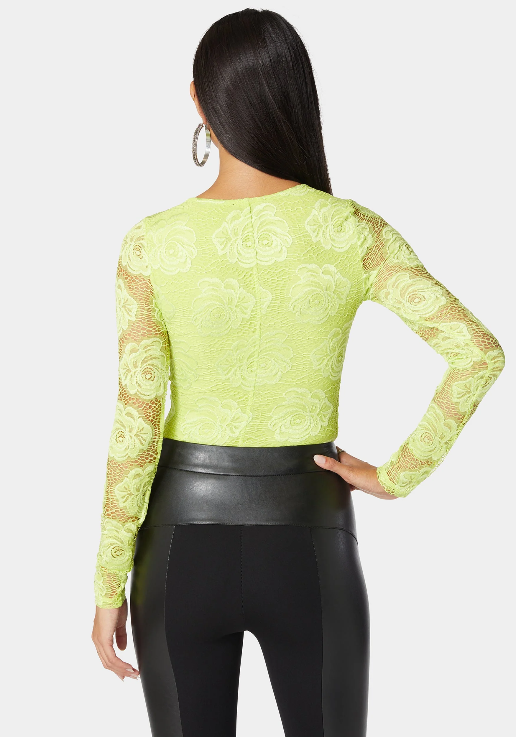 Scallop Edge Long Sleeve Lace Bodysuit - Image 3