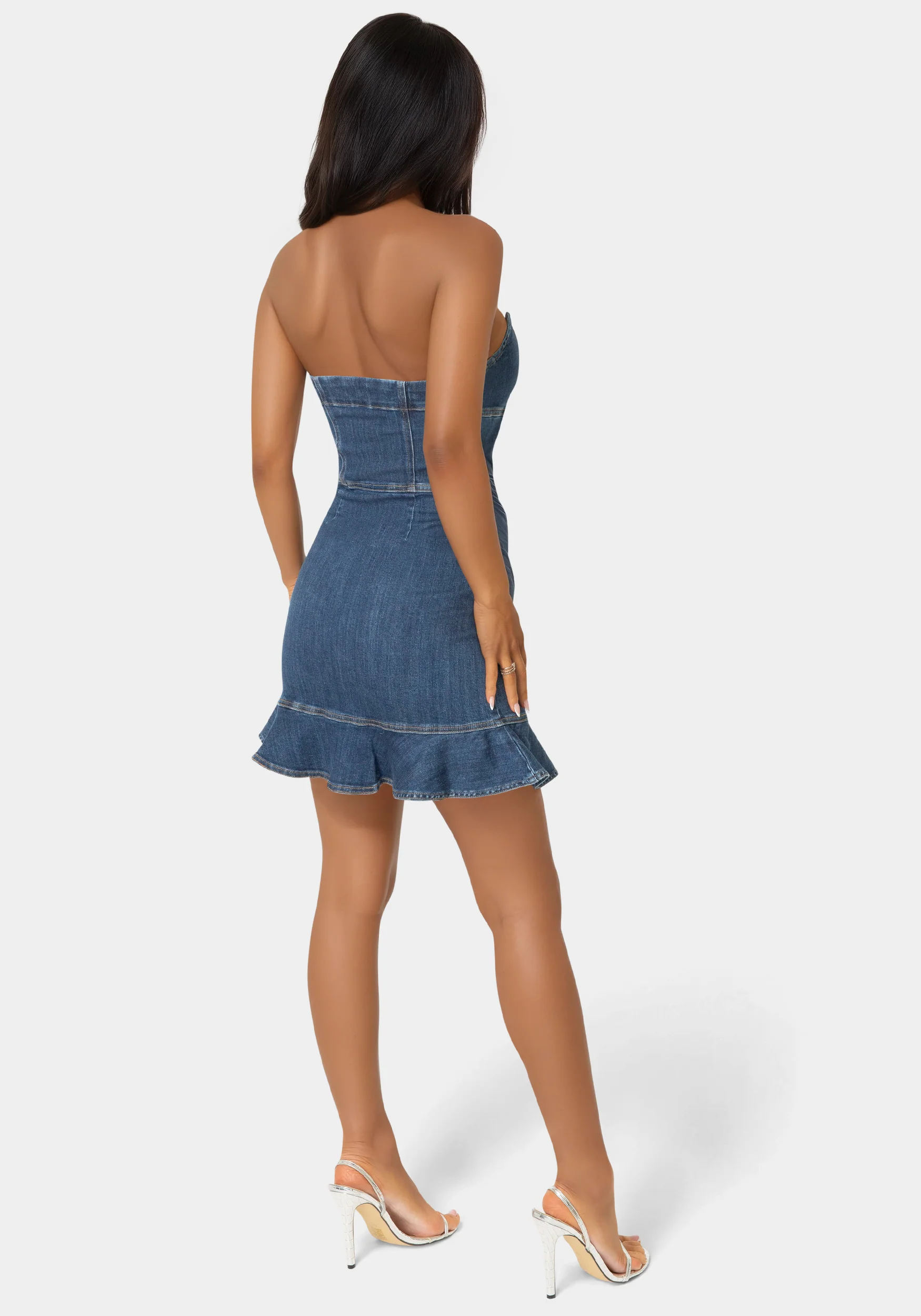 Scalloped Neckline Zip Up Denim Dress - Image 3