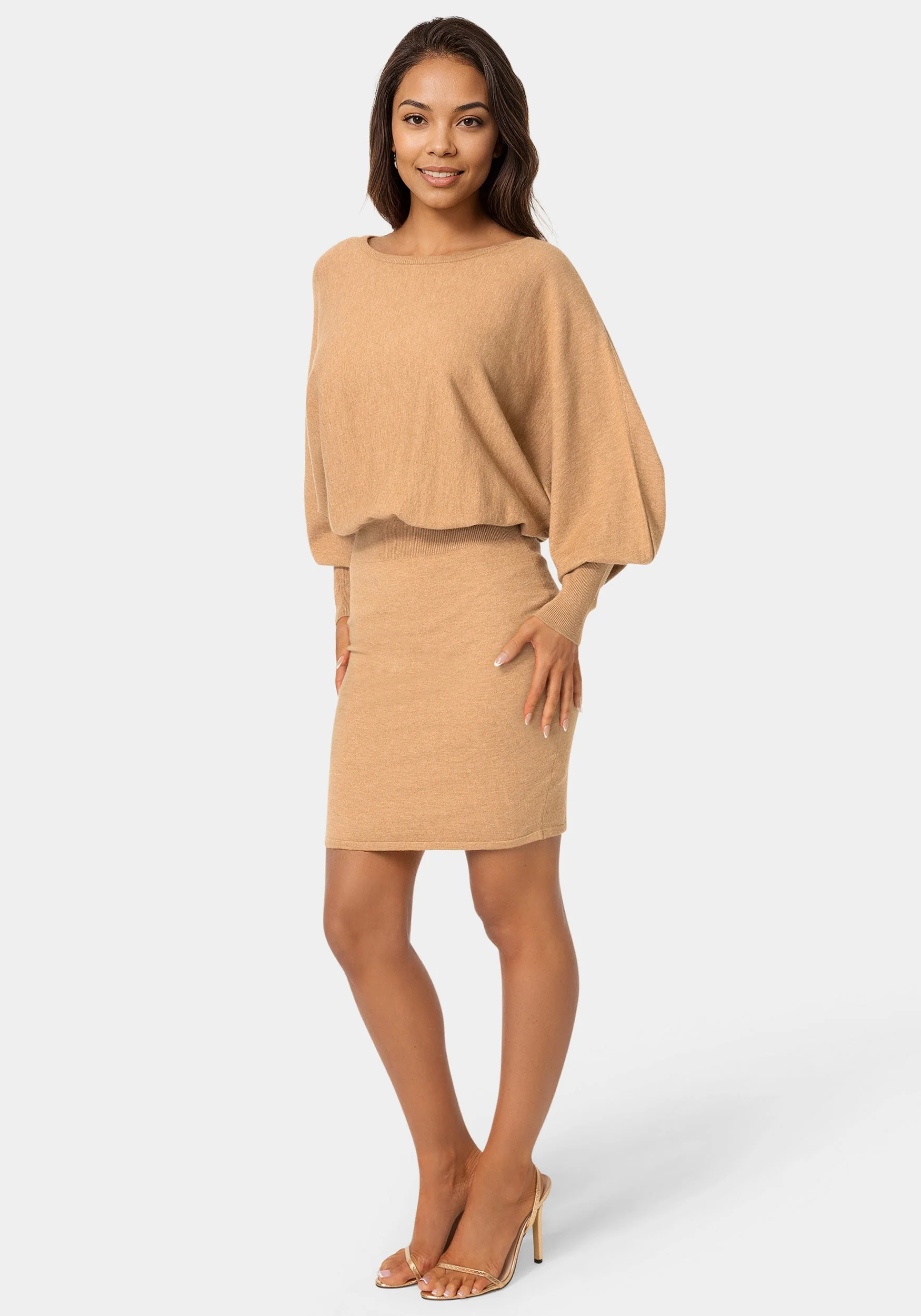 Scoop Neck Blouson Sweater Midi Dress - Image 2