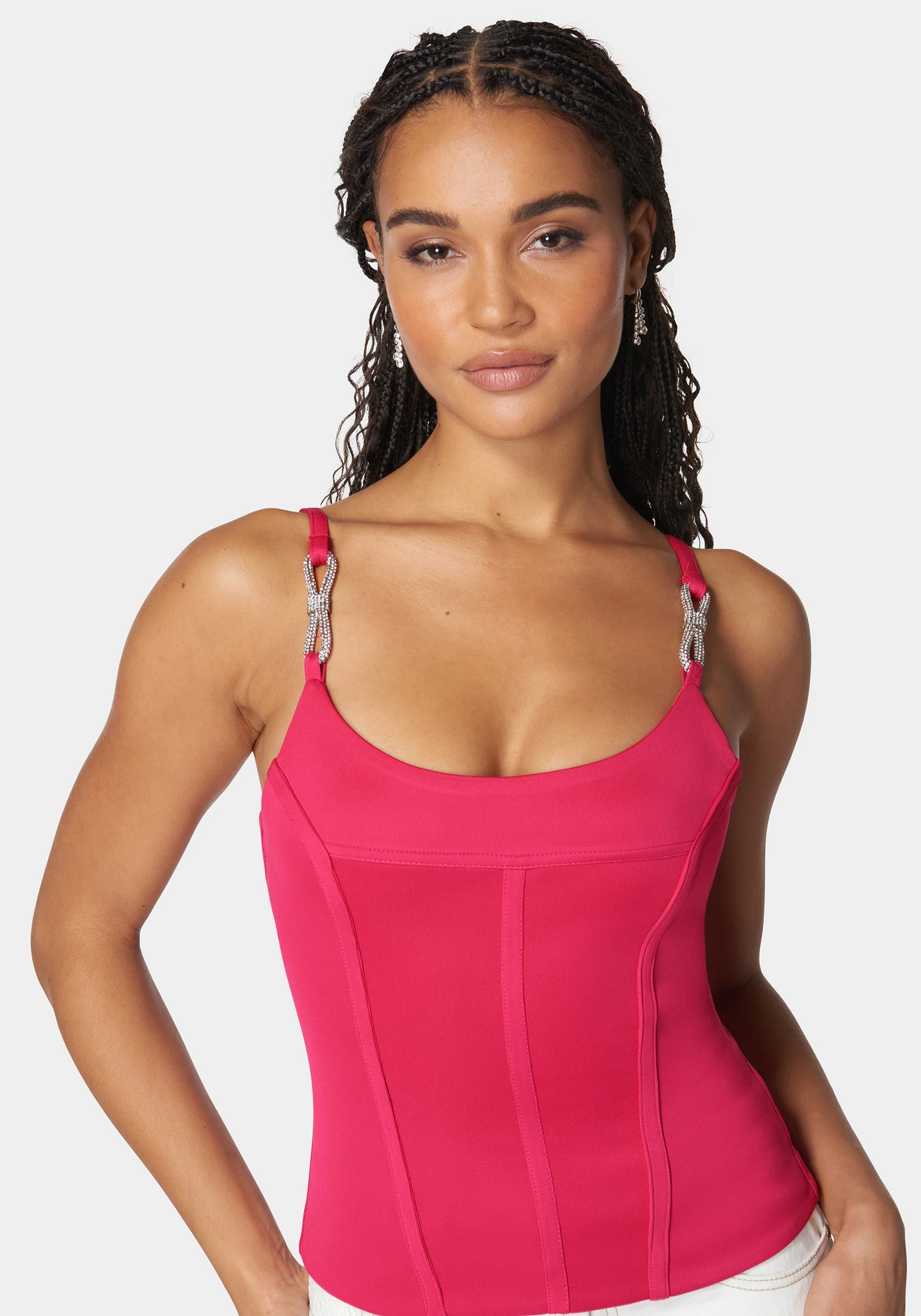 Scoop Neck Jewel Strap Bustier Knit Top - Image 4