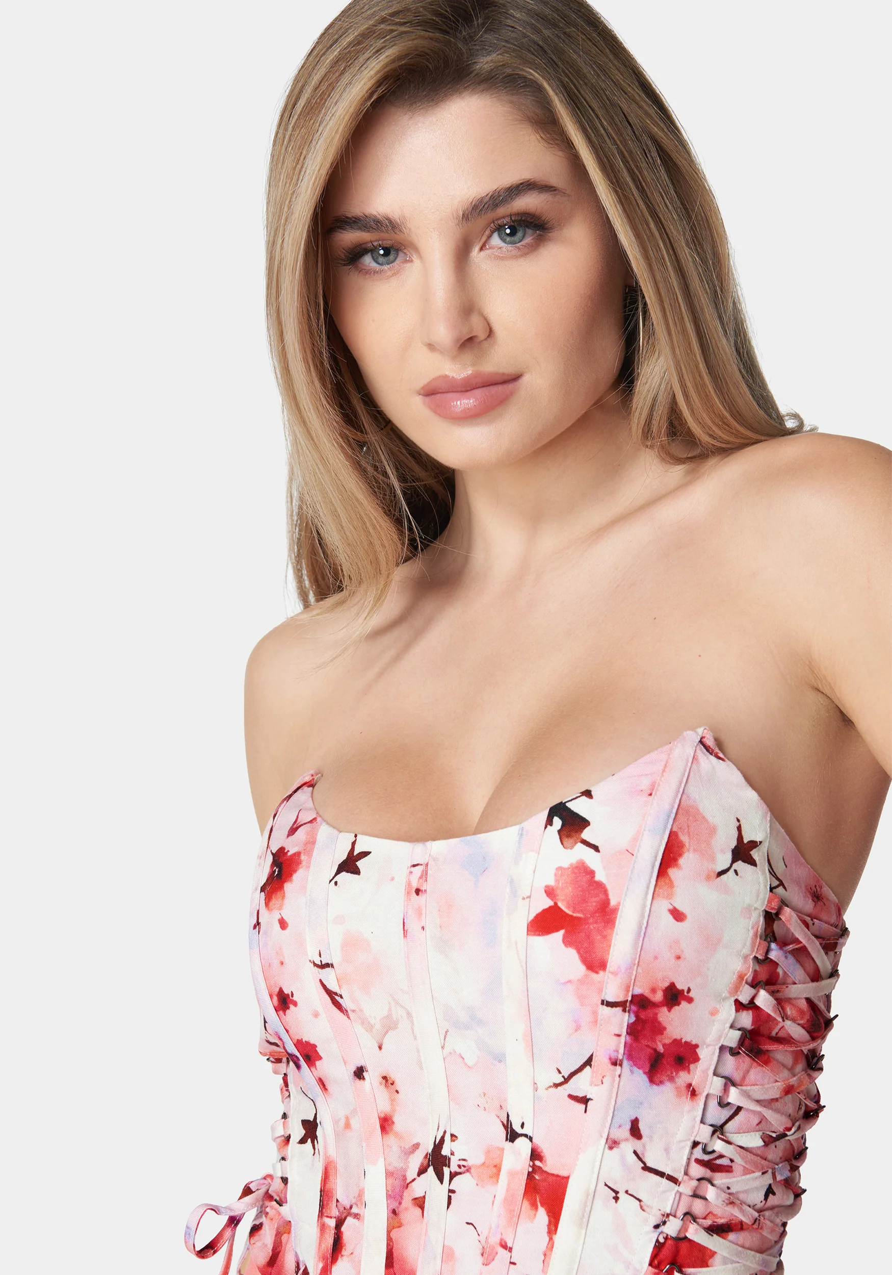 Scoop Neck Lace Up Printed Corset Top - Image 4