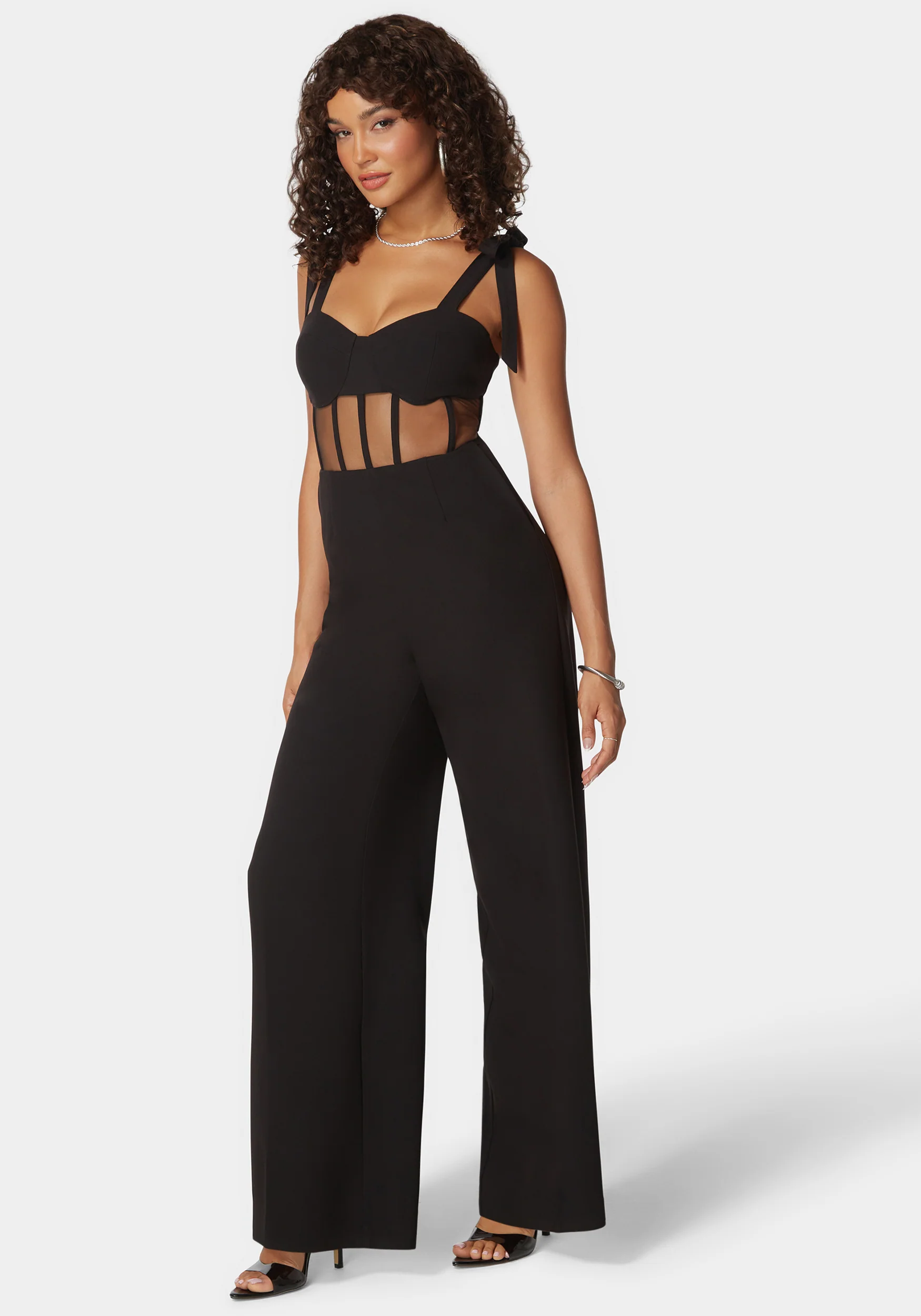 Self Tie Strap Corset Wide Leg Jumpsuit - Image 2