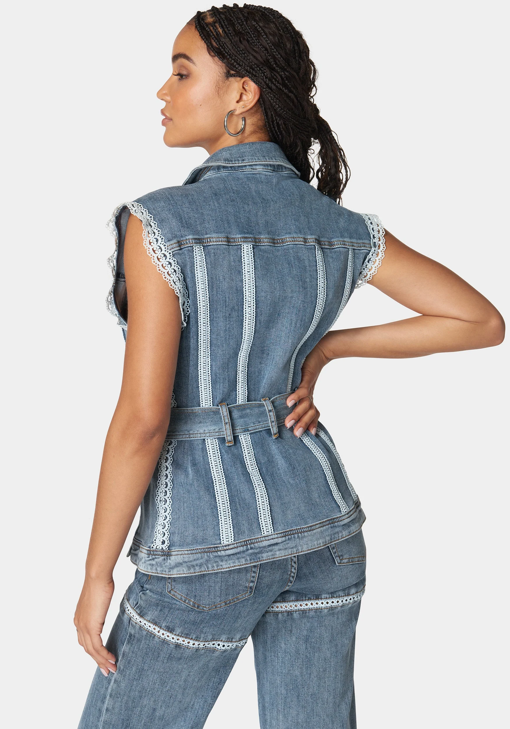 Semi Fitted Lace Applique Denim Vest - Image 3