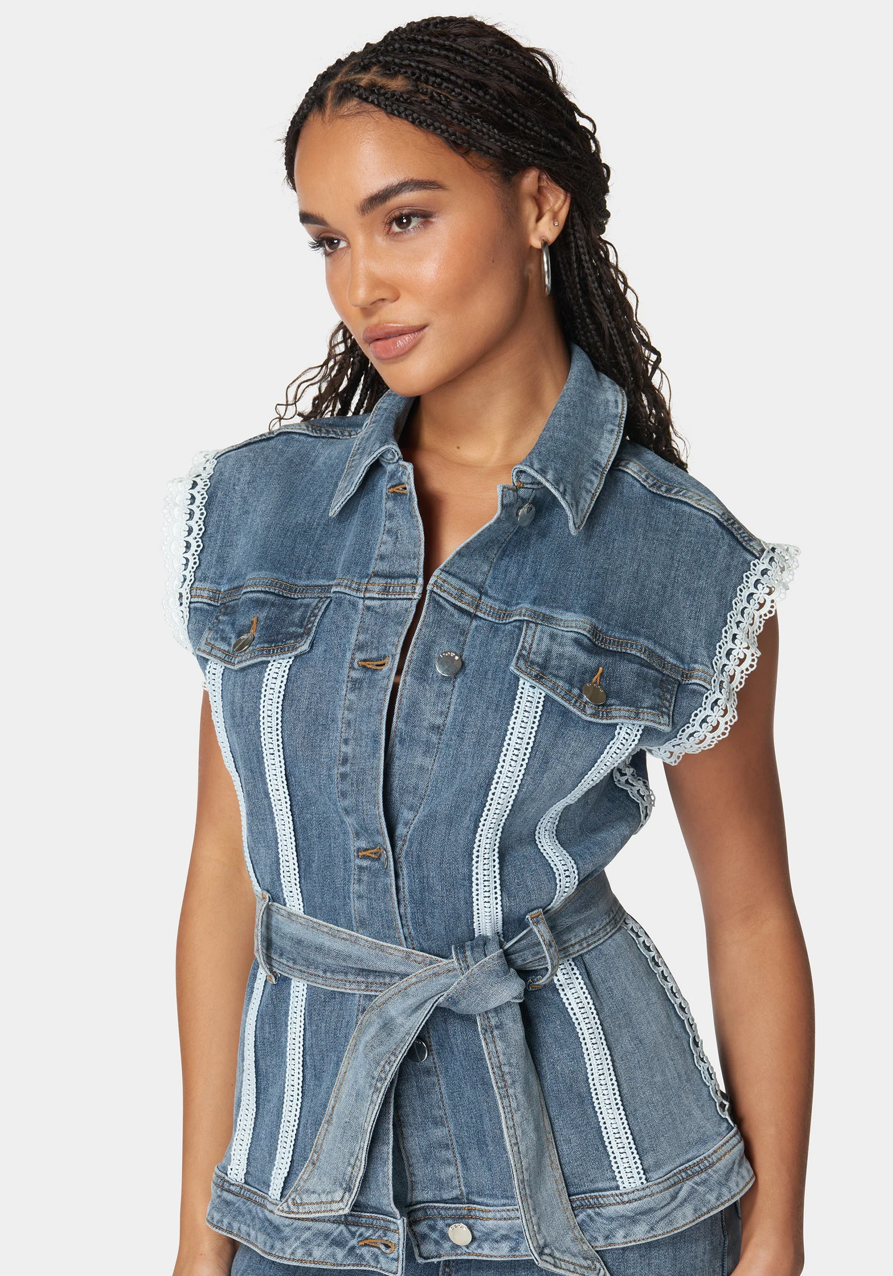 Semi Fitted Lace Applique Denim Vest - Image 4