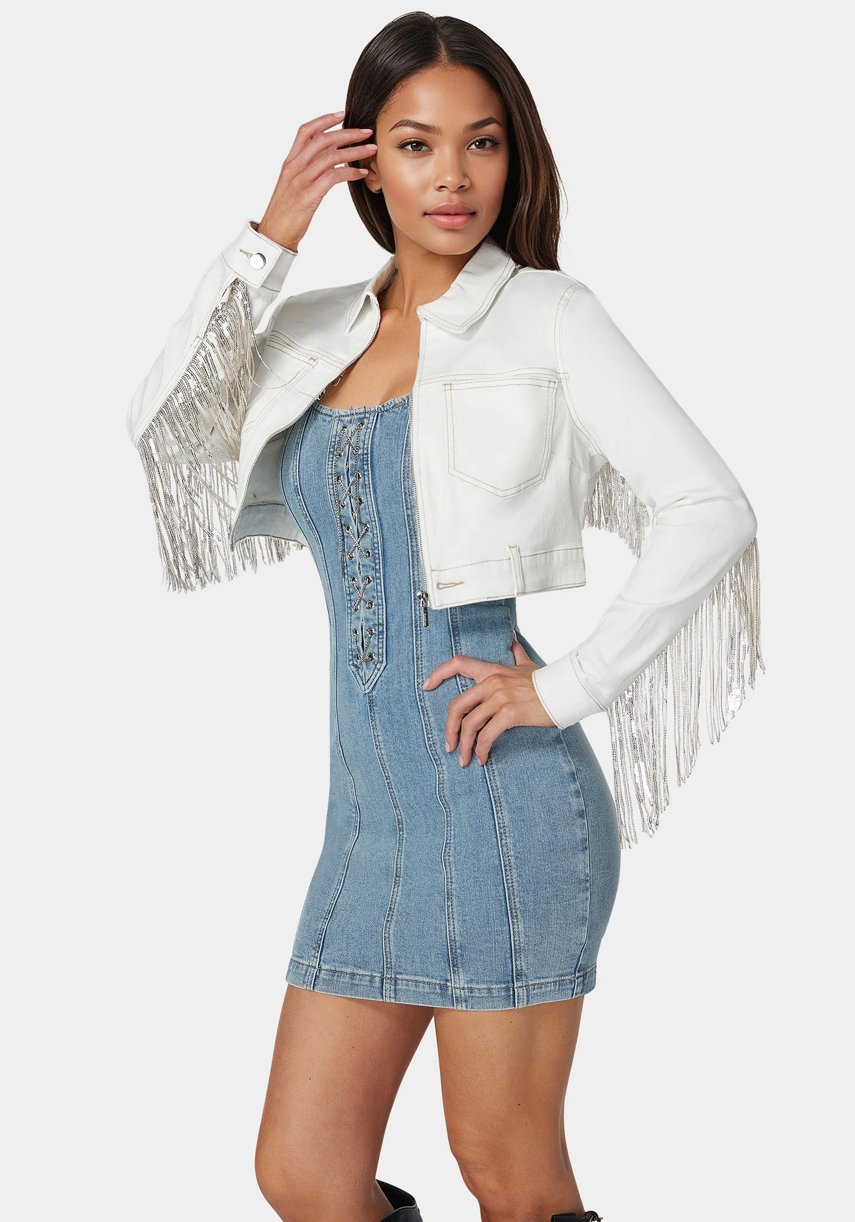 Sequin Fringe Denim Jacket - Image 2