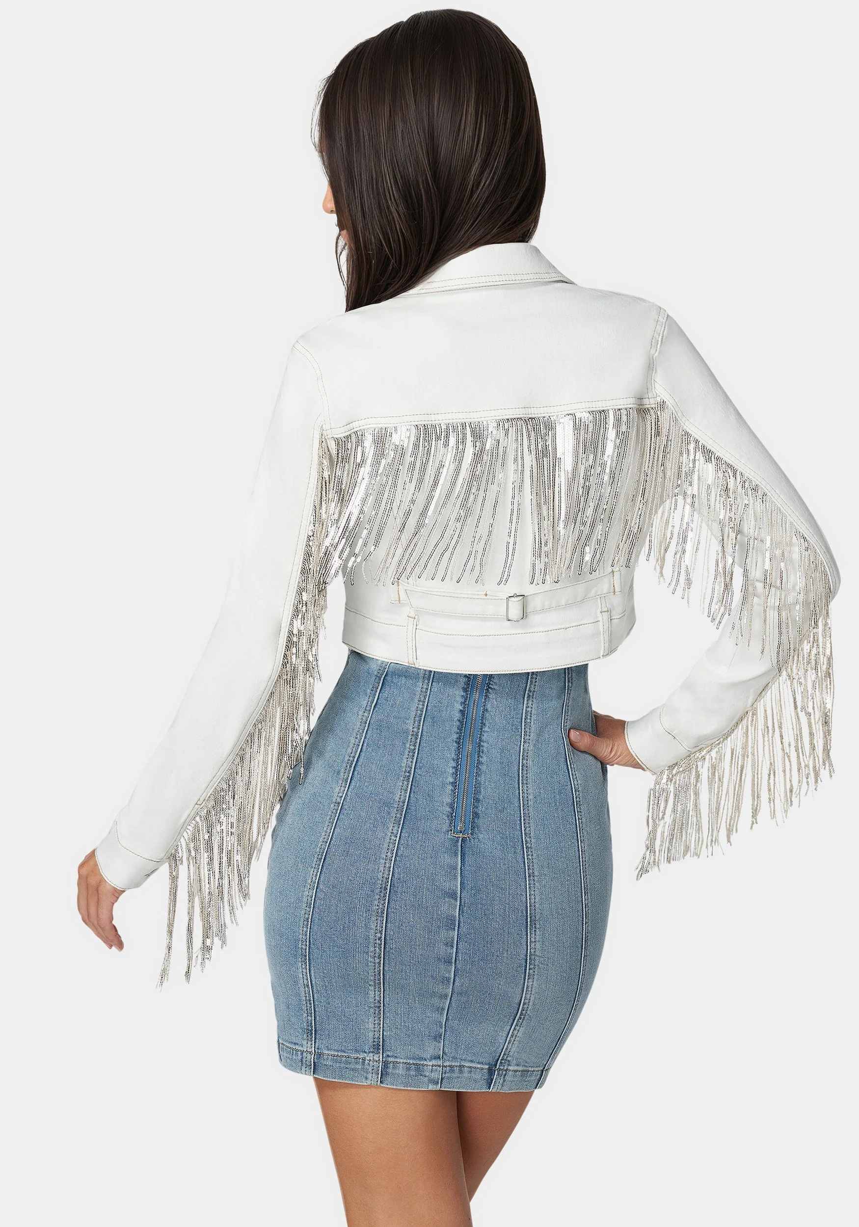 Sequin Fringe Denim Jacket - Image 3