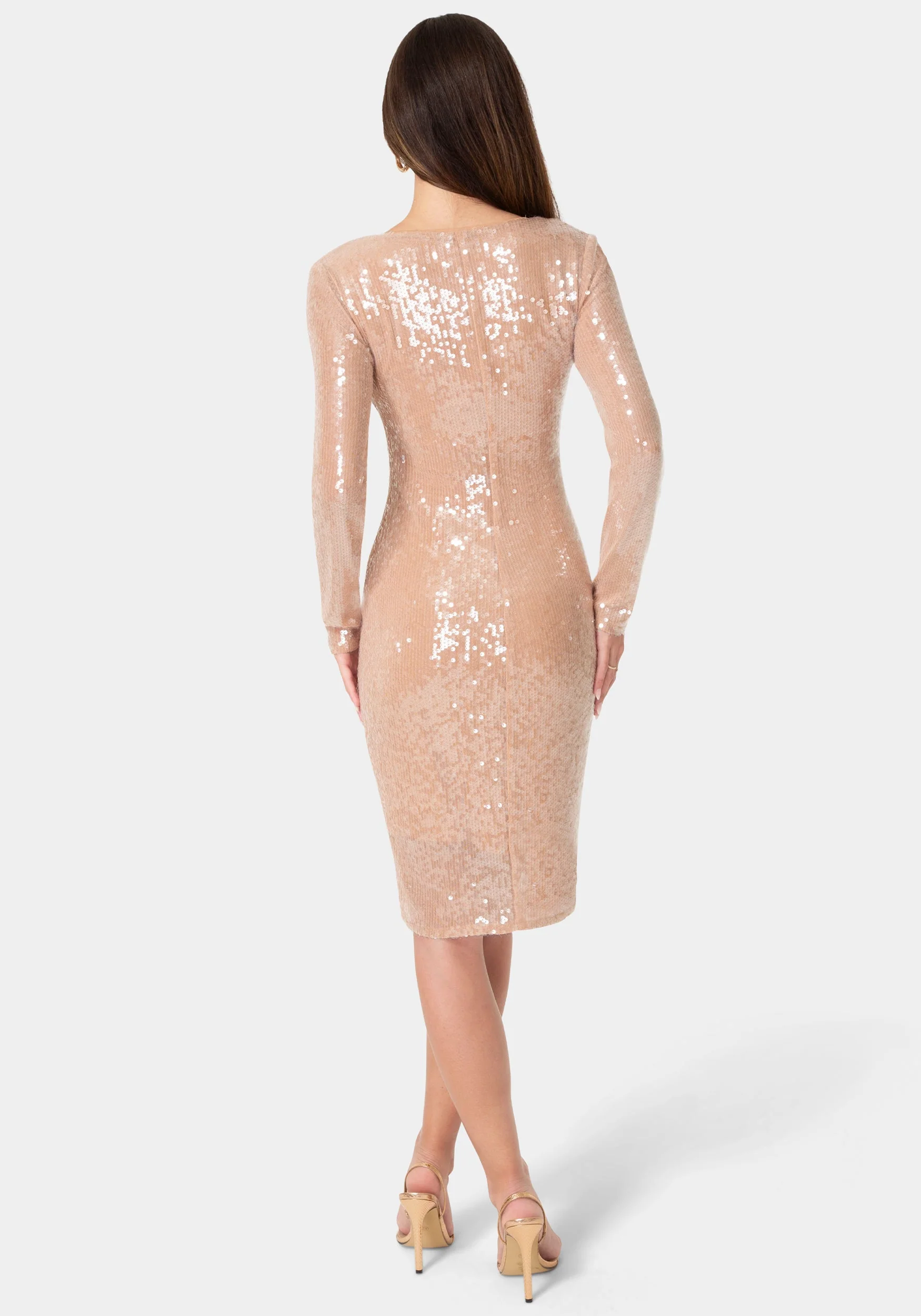 Sequin Long Sleeve Tie Front Dress - Image 3