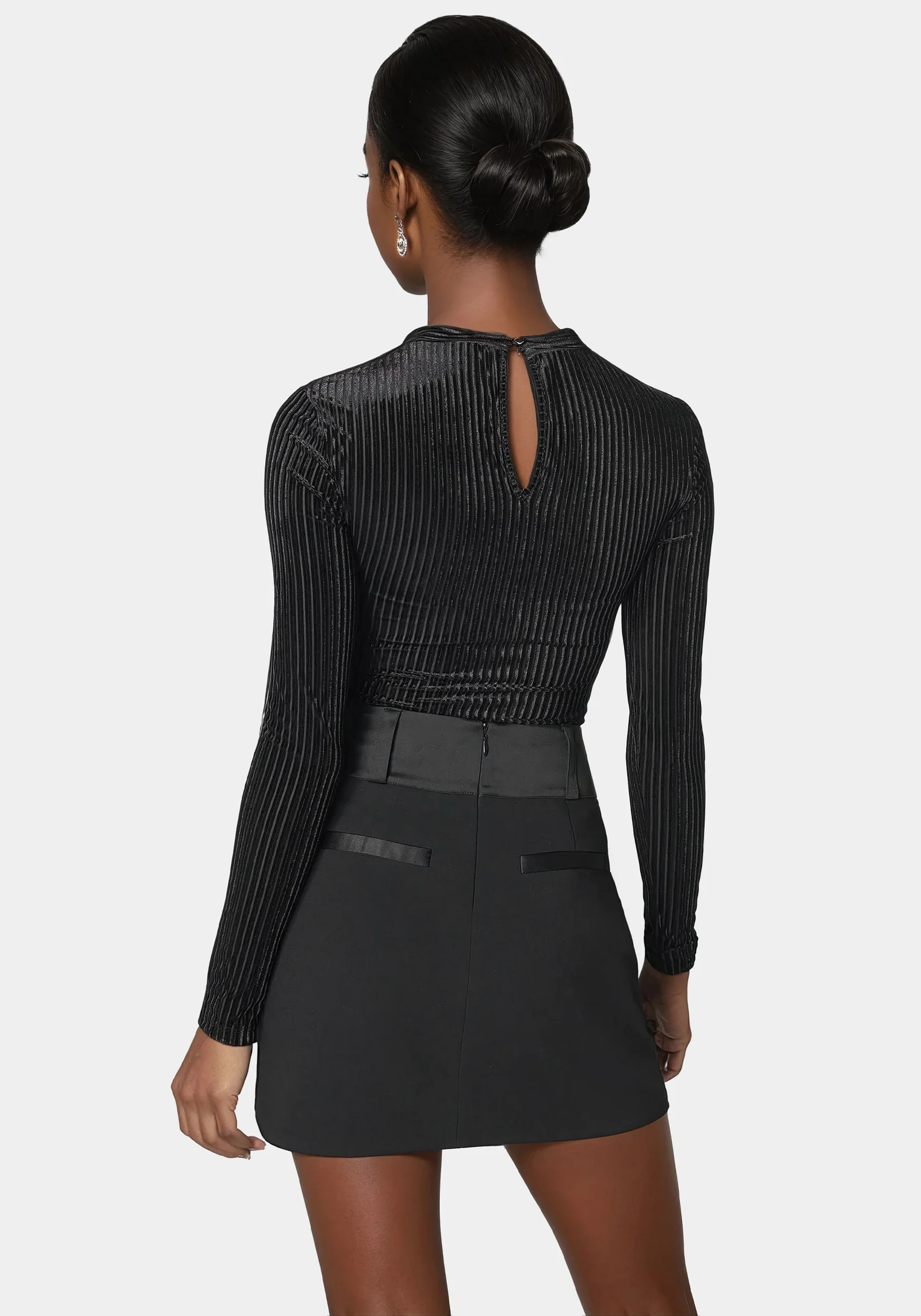 Shadow Stripe Velour Cutout Bodysuit - Image 2