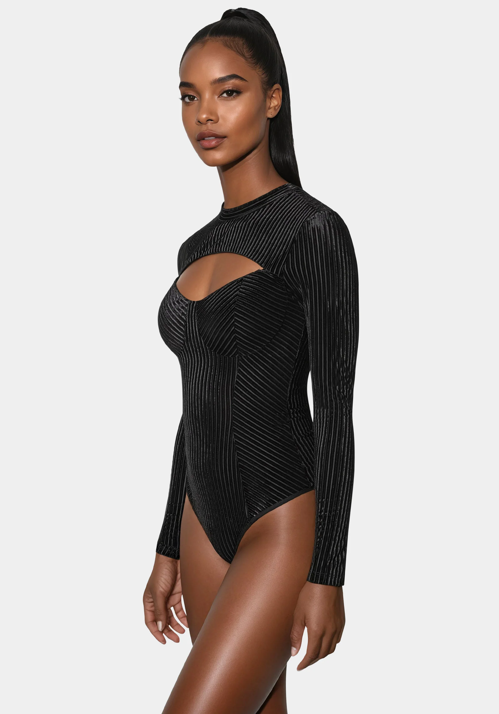 Shadow Stripe Velour Cutout Bodysuit - Image 4