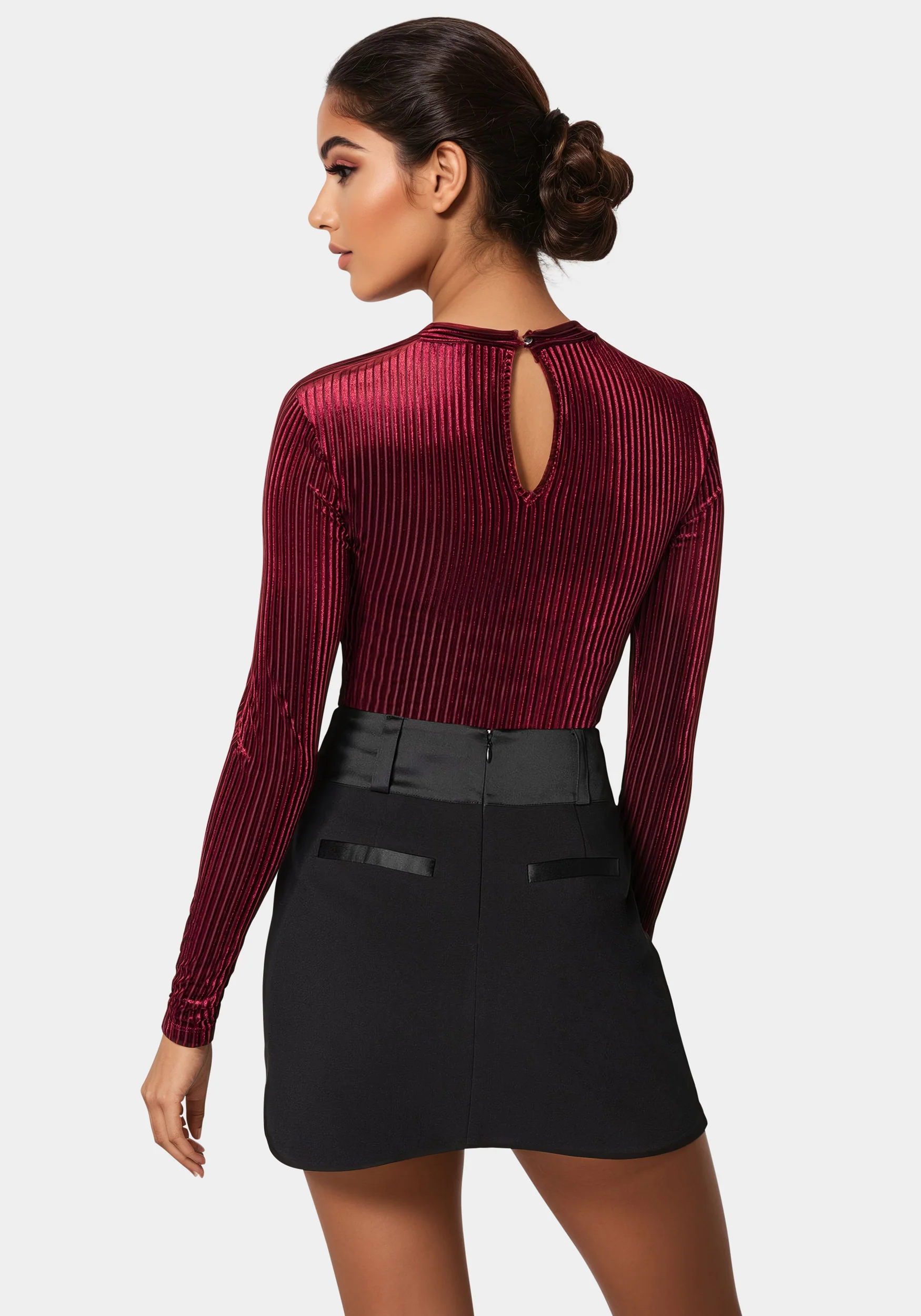 Shadow Stripe Velour Cutout Bodysuit - Image 2