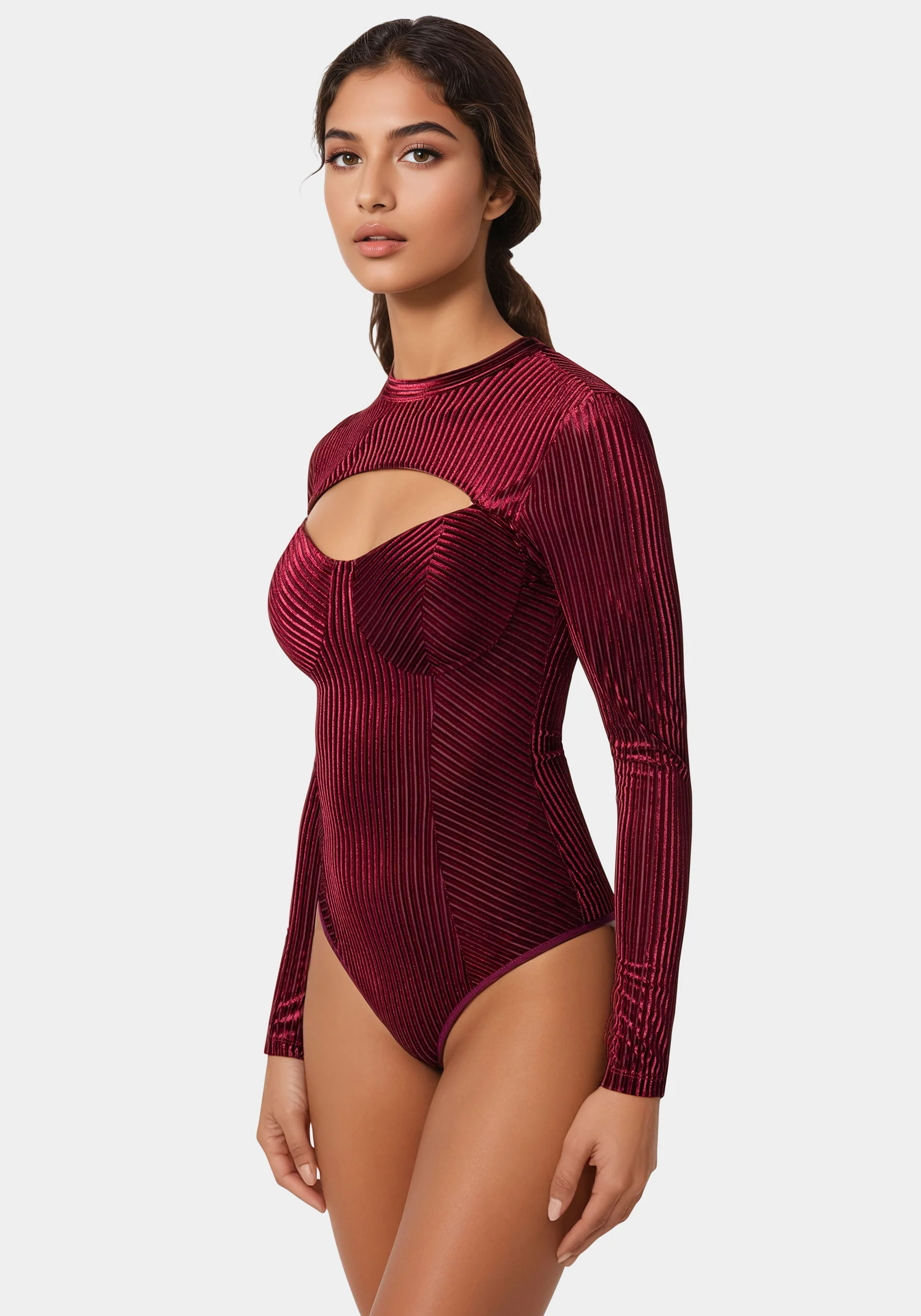 Shadow Stripe Velour Cutout Bodysuit - Image 4