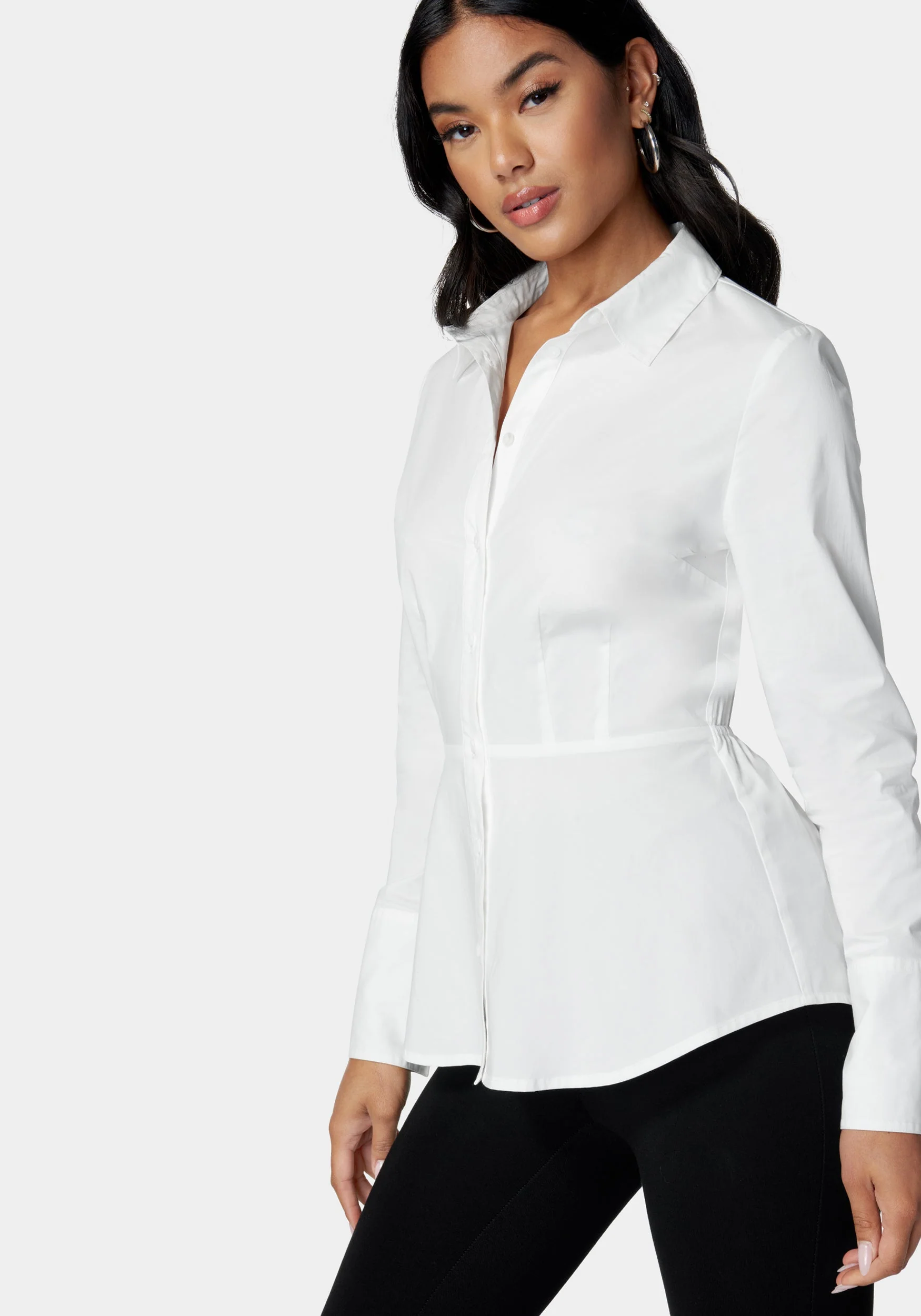 Shirt Collar Peplum Poplin Blouse - Image 2