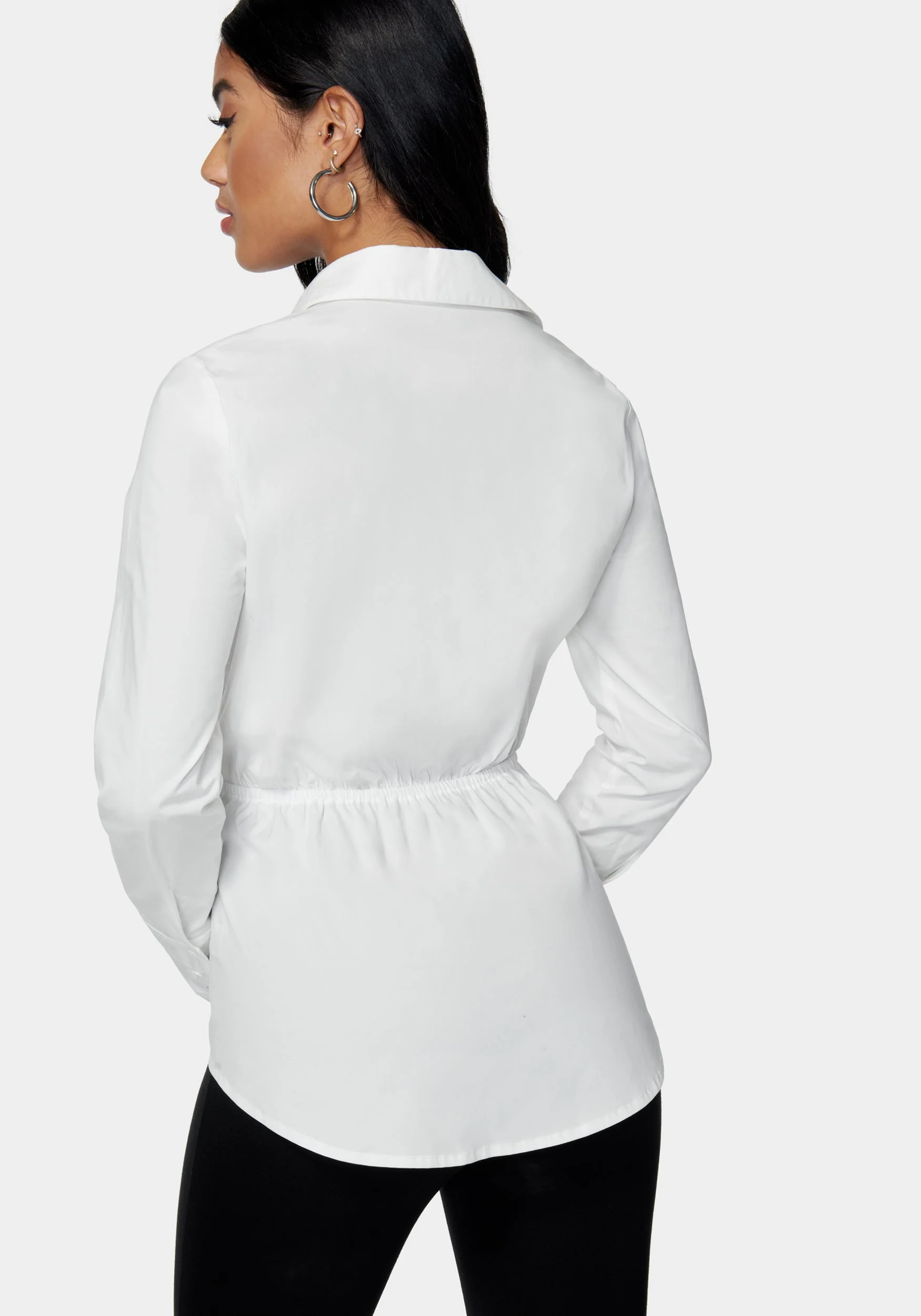 Shirt Collar Peplum Poplin Blouse - Image 3