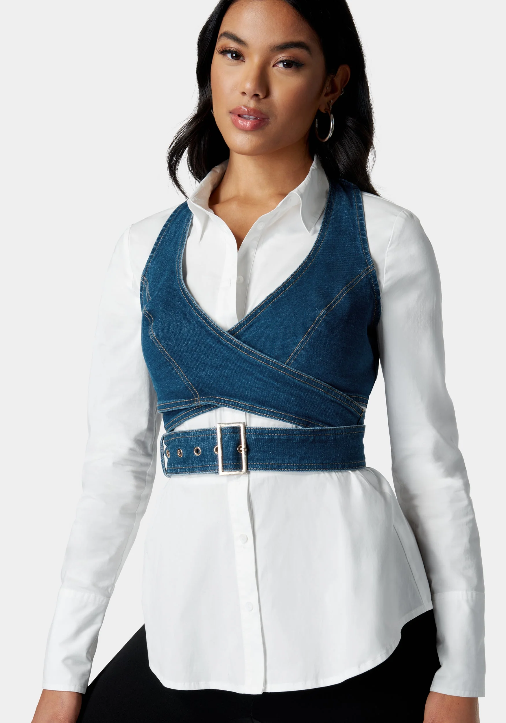 Shirt Collar Peplum Poplin Blouse - Image 4