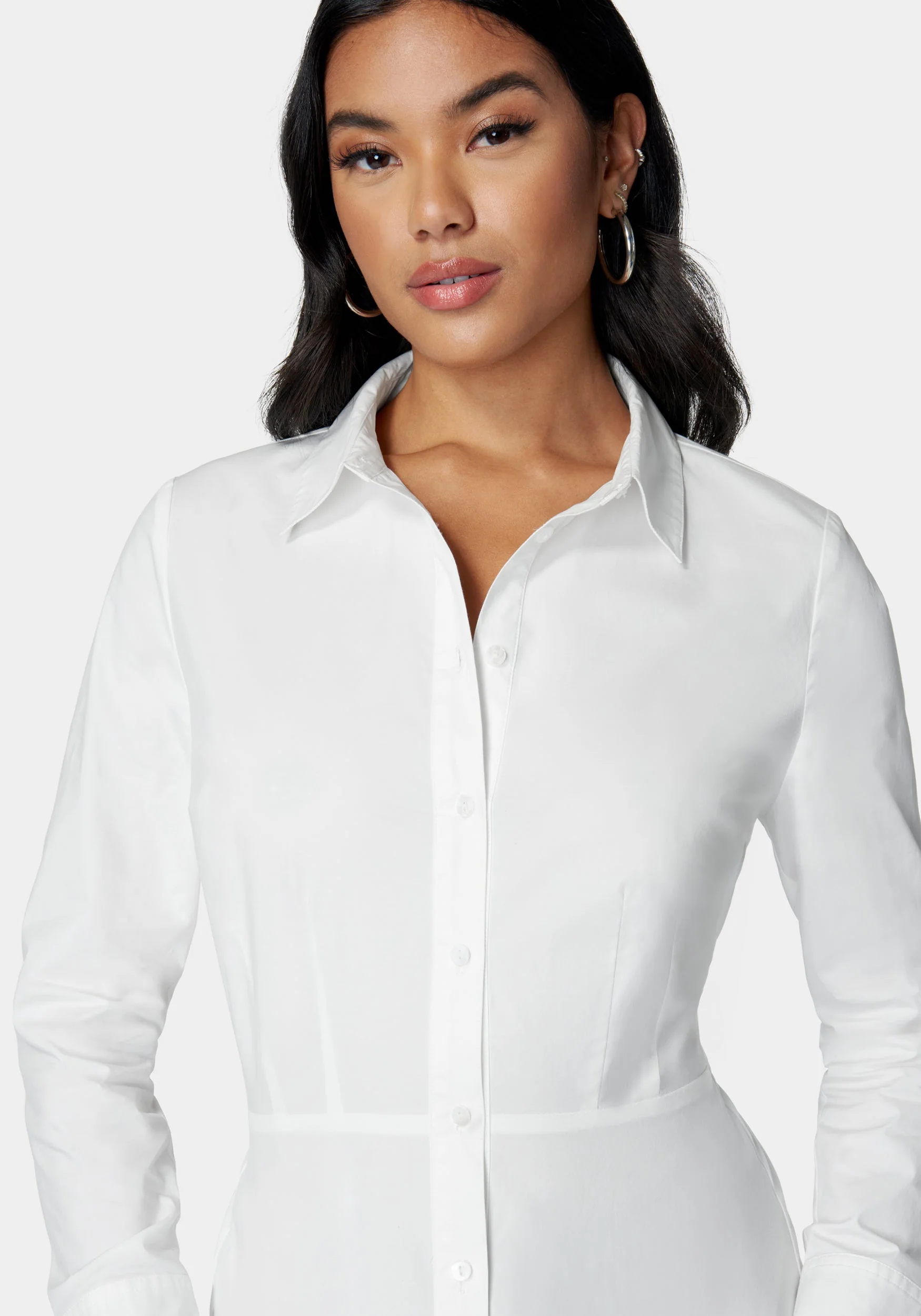Shirt Collar Peplum Poplin Blouse - Image 5
