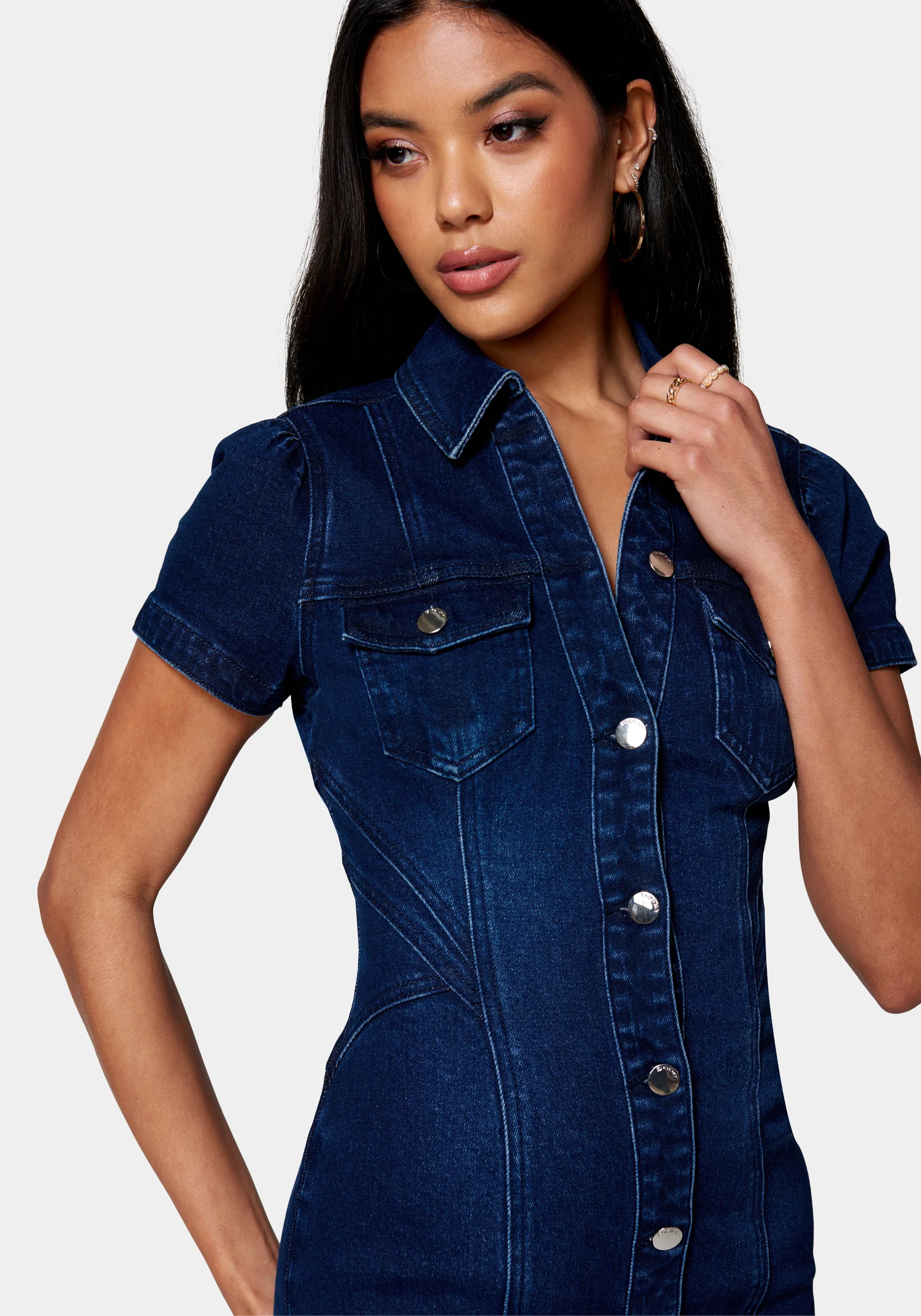 Short Sleeve Button Down Denim Dress - Image 4