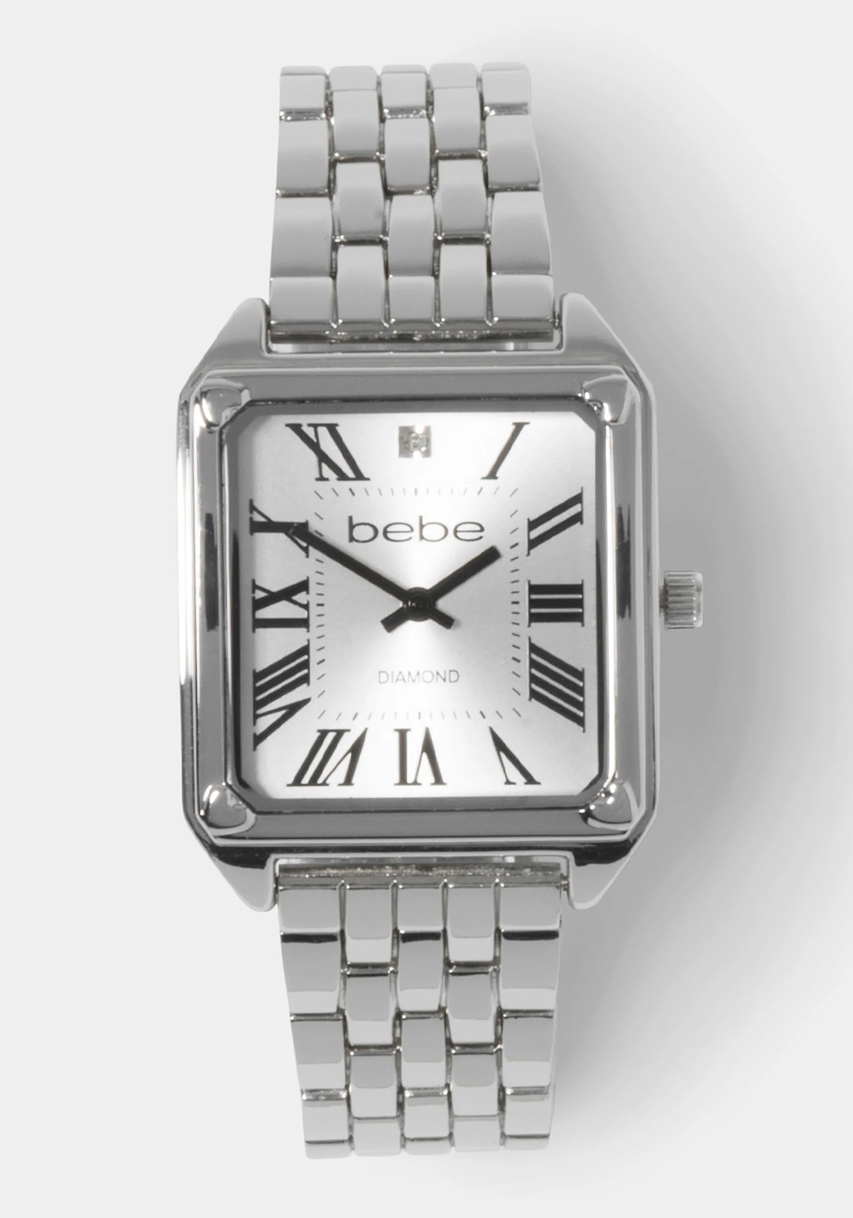 Silver Link Rectangle Bracelet Diamond Dial Watch - Image 2