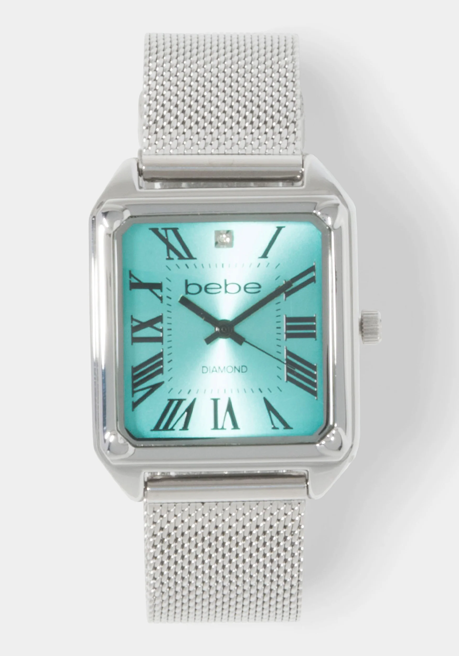 Silver Mesh Strap Rectangle Diamond Dial Watch - Image 2