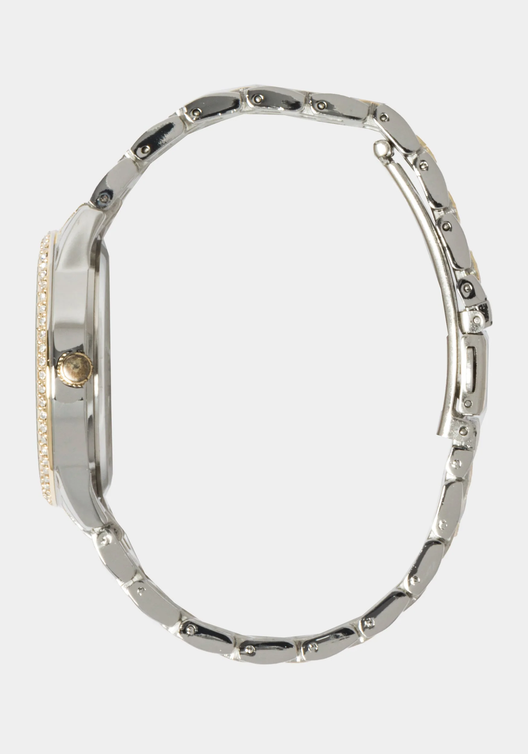 Silver Textured Dial Crystal Bezel Watch - Image 3