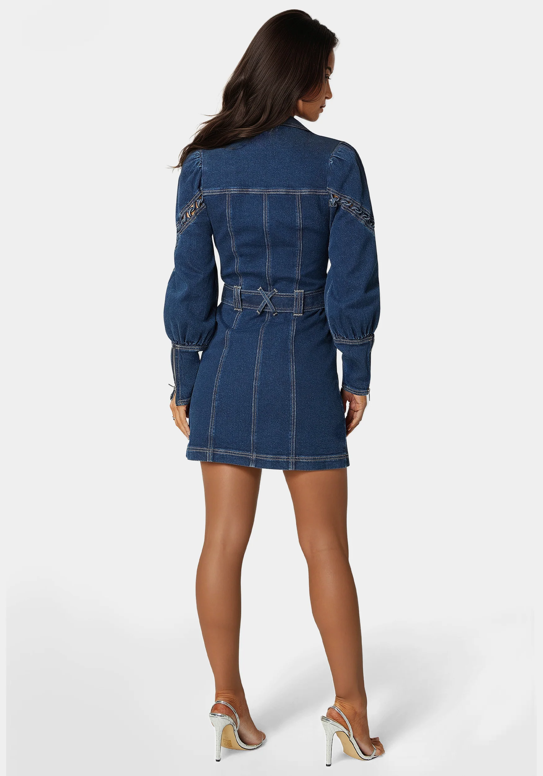 Sleeve Detail Front Button Denim Dress - Image 4