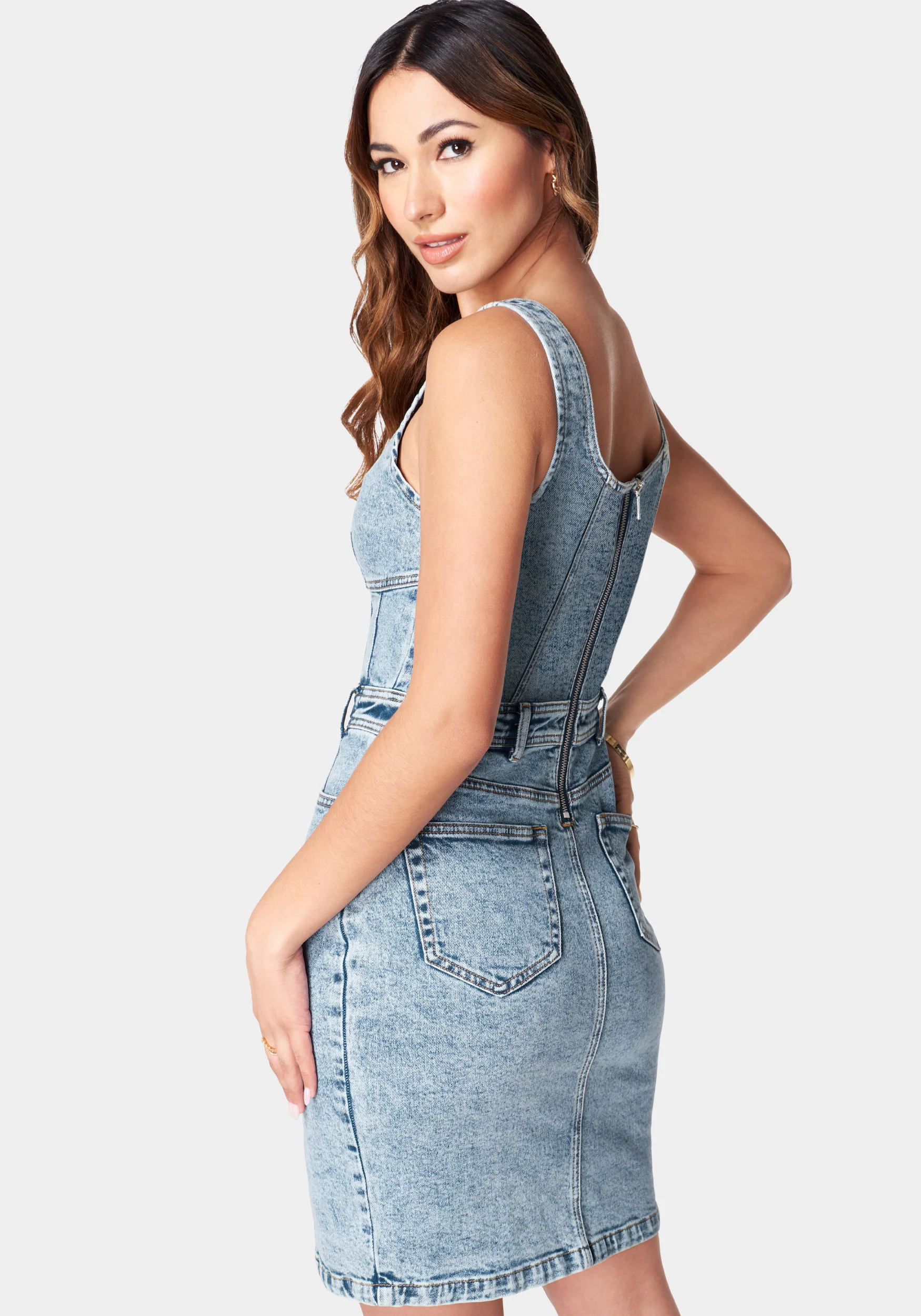 Sleeveless Slit Detail Denim Dress - Image 3