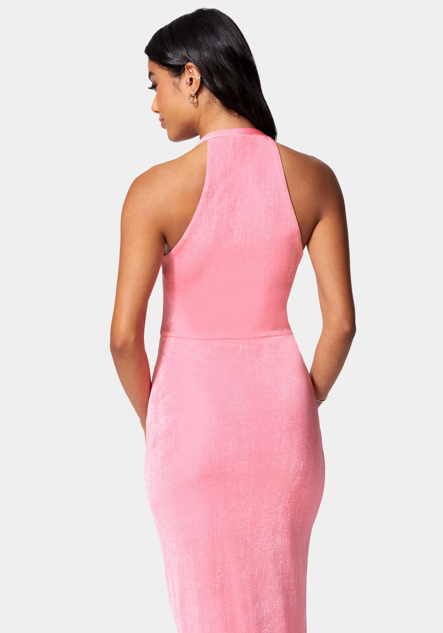 Slinky Asymmetrical Halter Neck Dress - Image 3