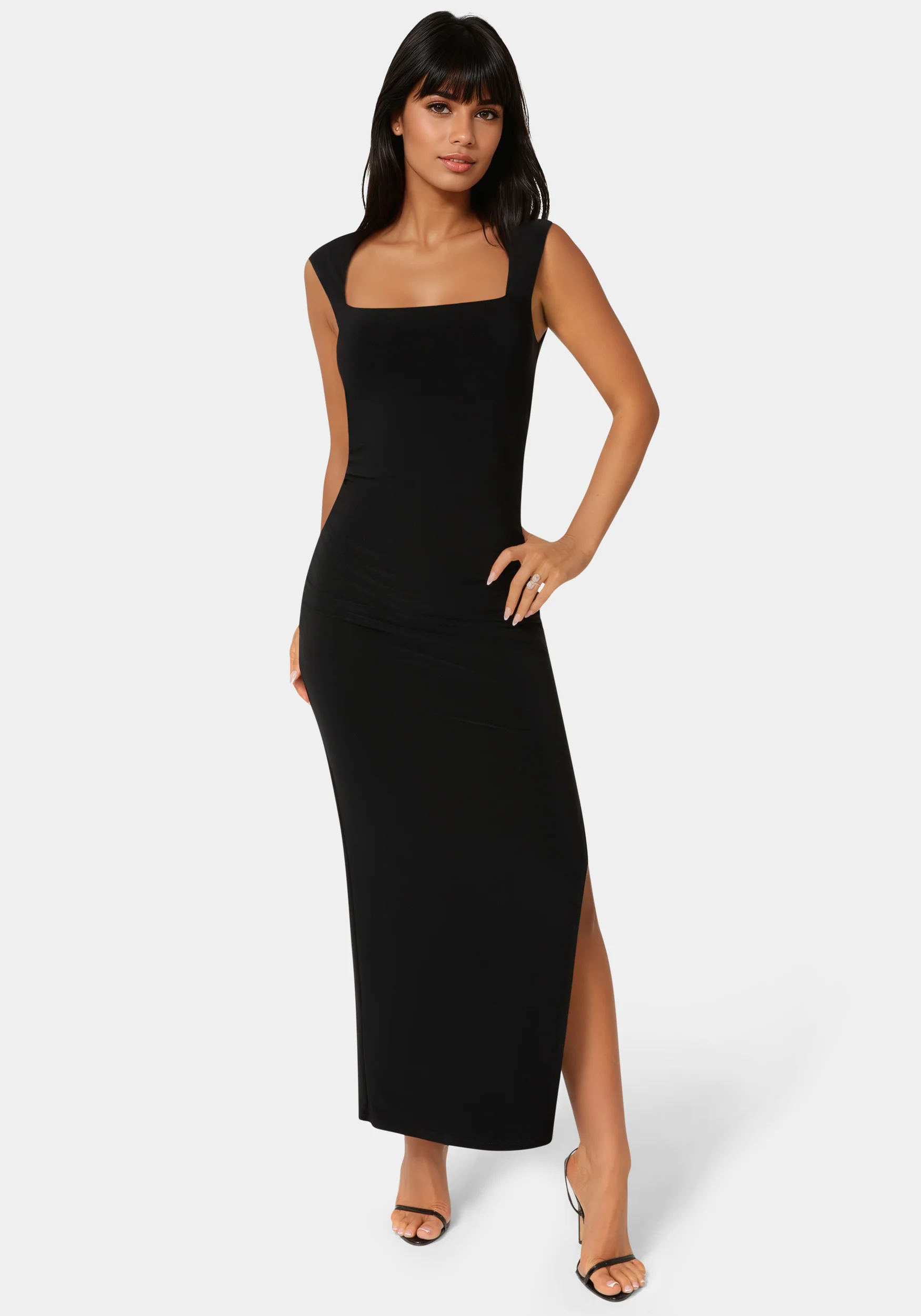 Square Neck High Slit Midi Dress