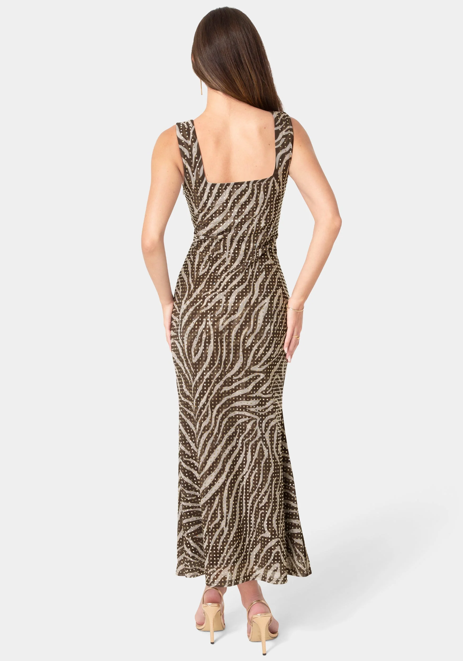 Square Neck Hotfix Mesh Maxi Dress - Image 3