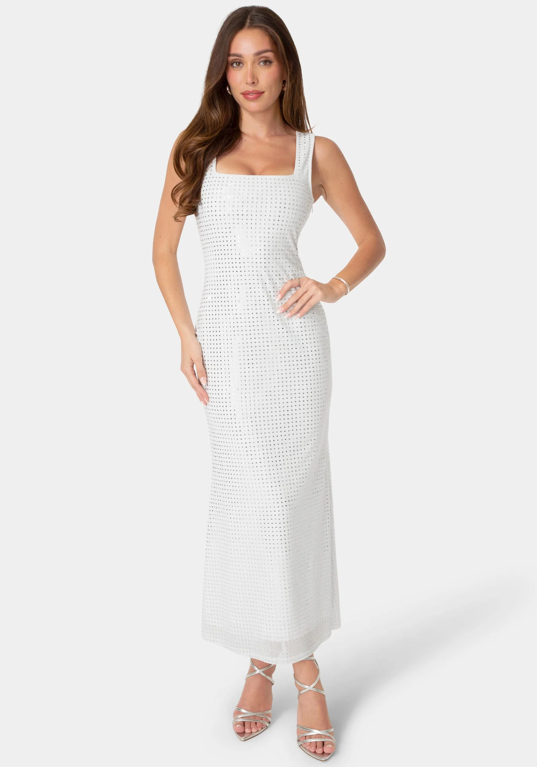 Square Neck Hotfix Mesh Maxi Dress - Image 2