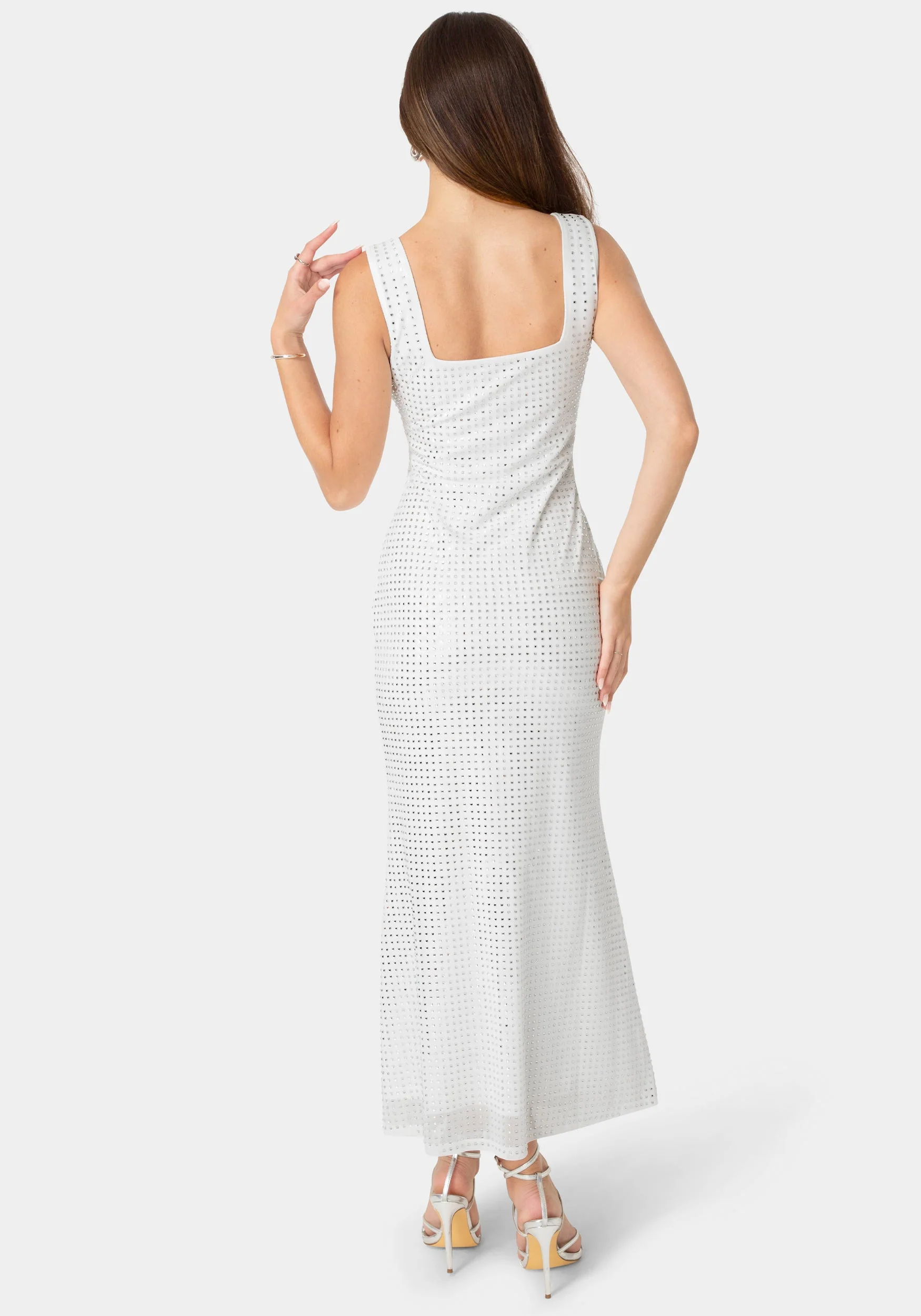 Square Neck Hotfix Mesh Maxi Dress - Image 3
