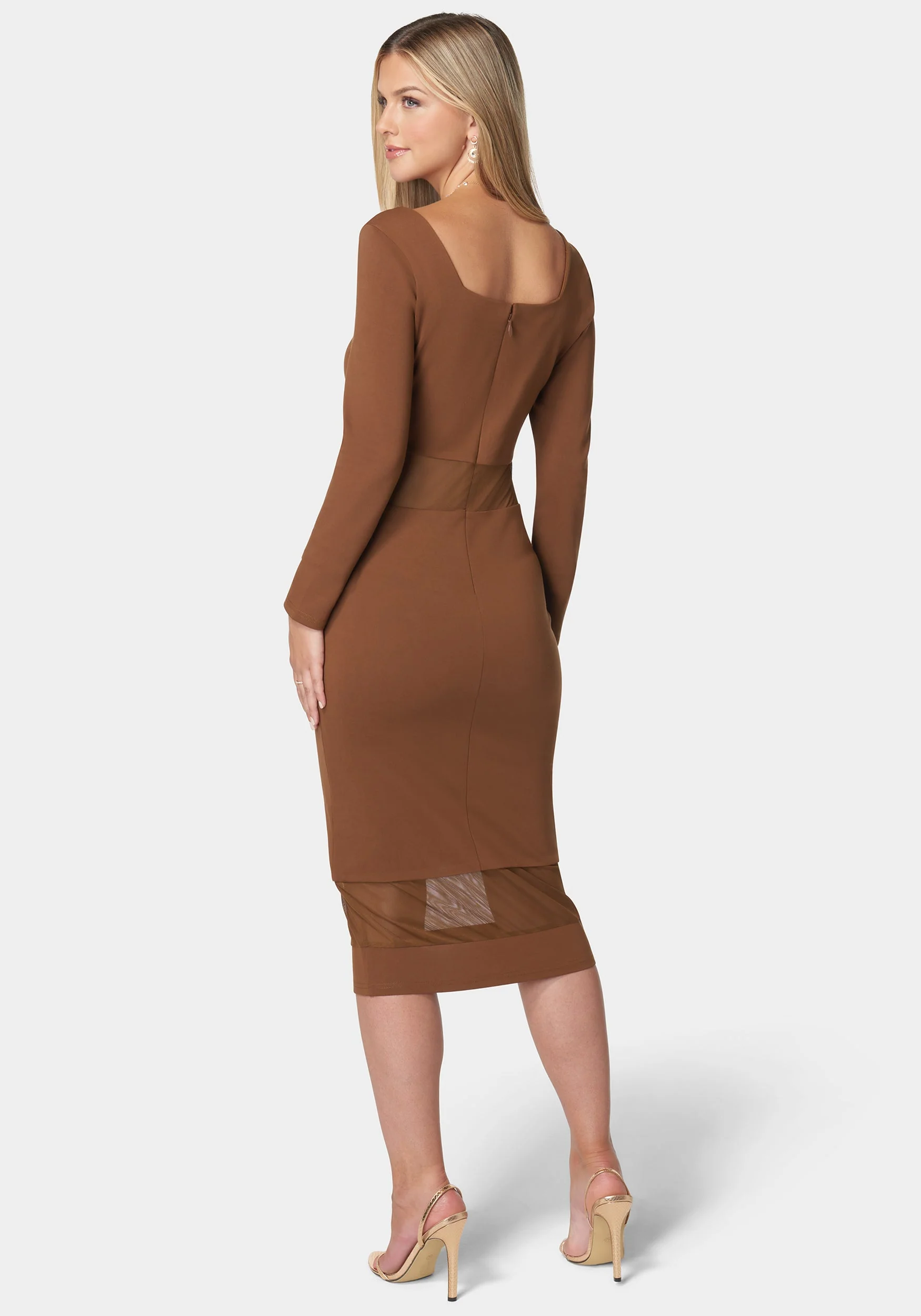 Square Neck Mesh Inset Dress - Image 3