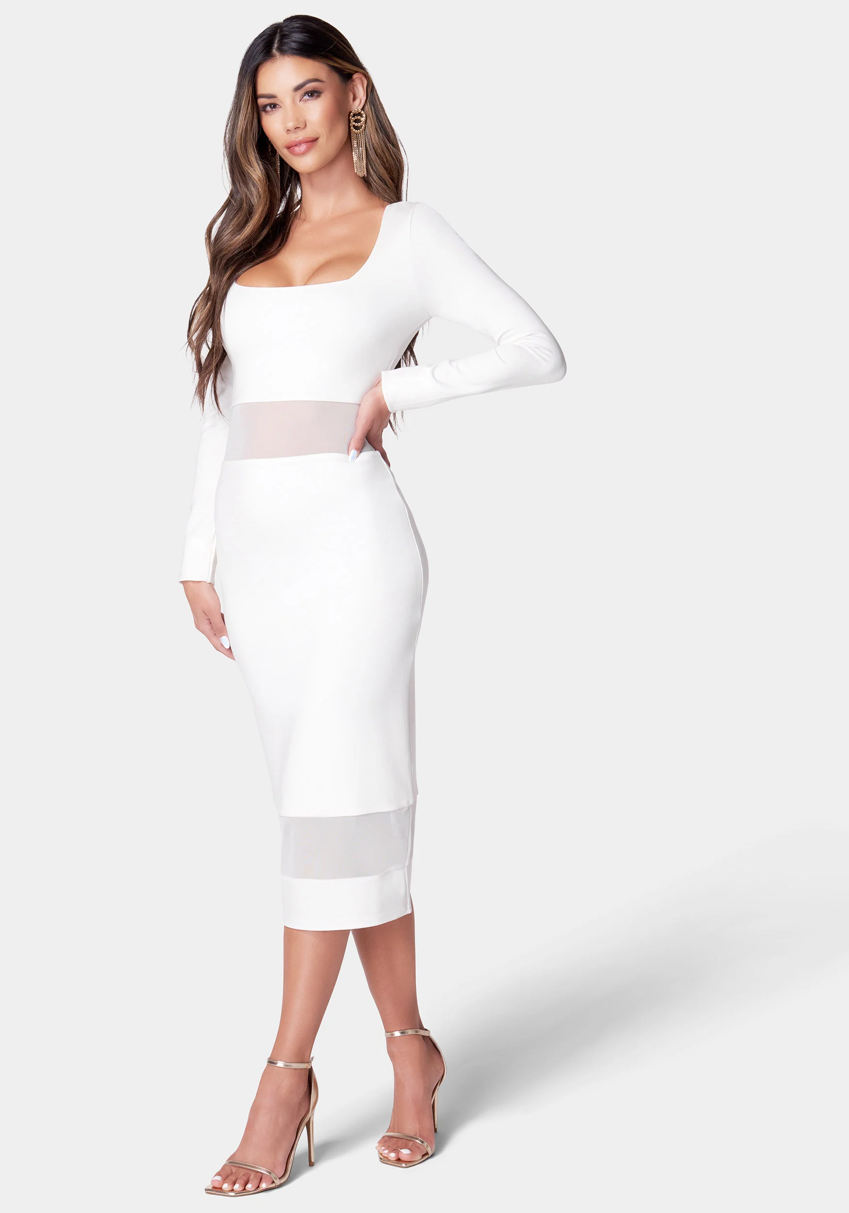 Square Neck Mesh Inset Dress - Image 2