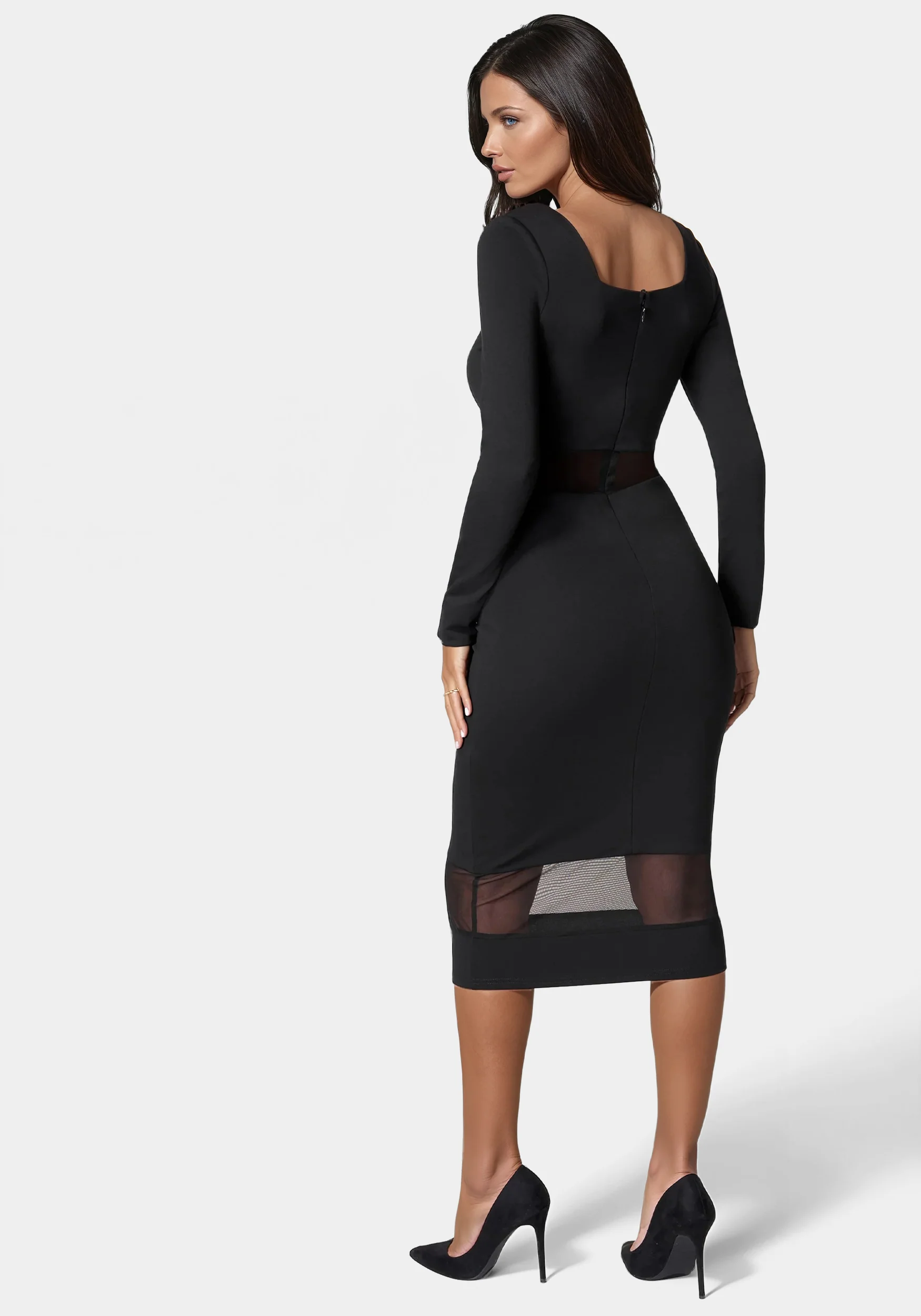 Square Neck Mesh Inset Dress - Image 4