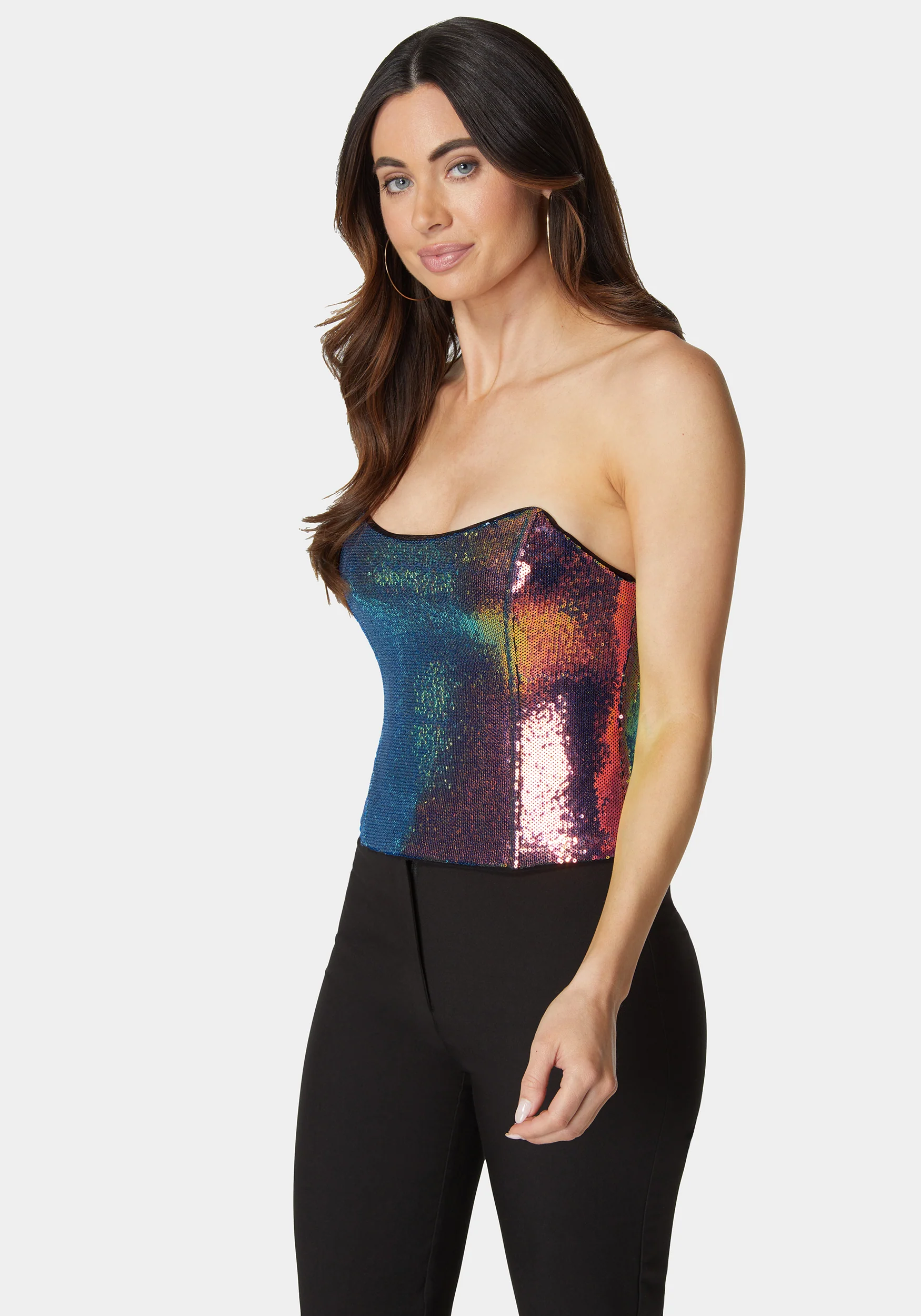 Strapless Scoop Neck Sequin Bustier Top - Image 2