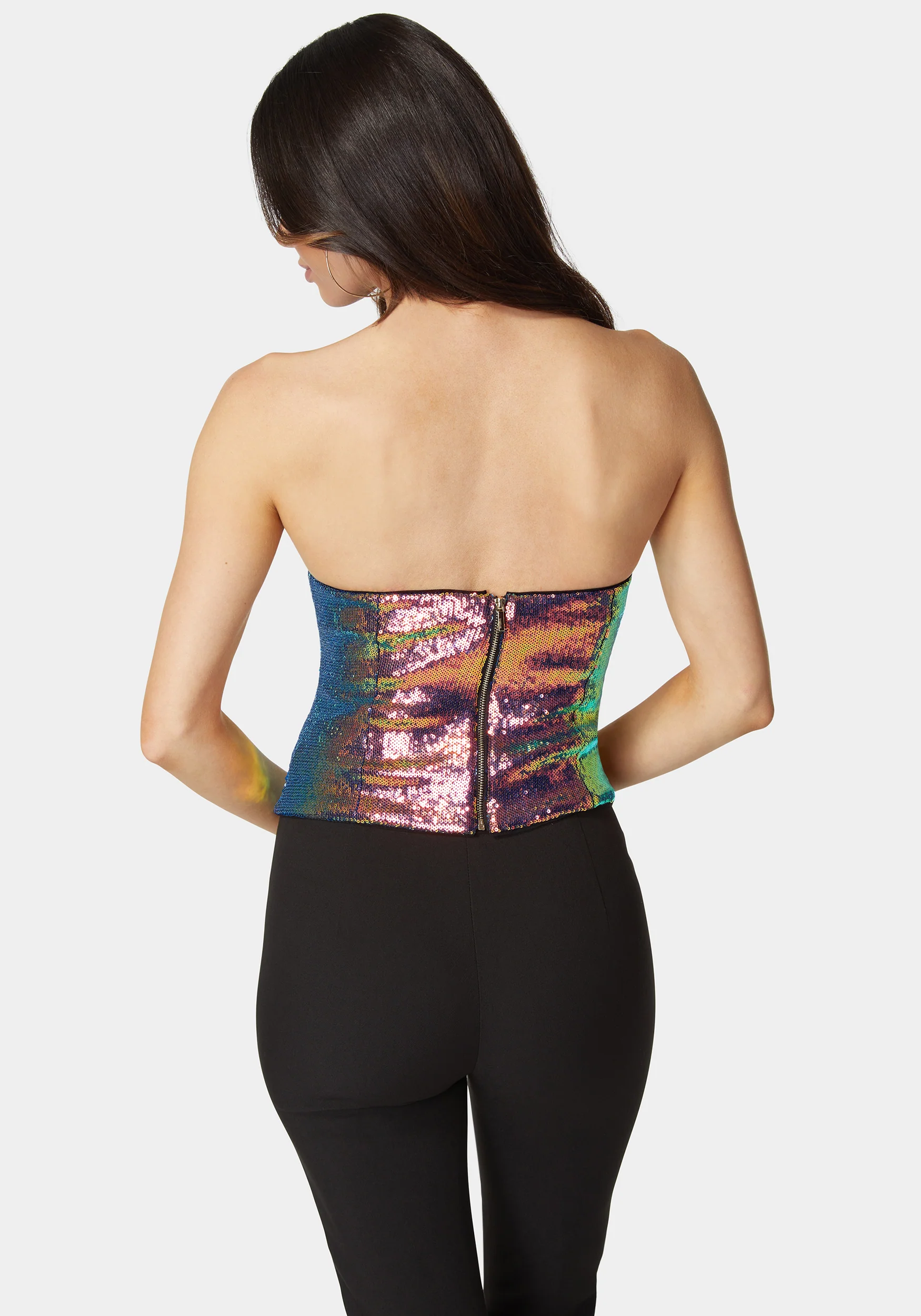 Strapless Scoop Neck Sequin Bustier Top - Image 3