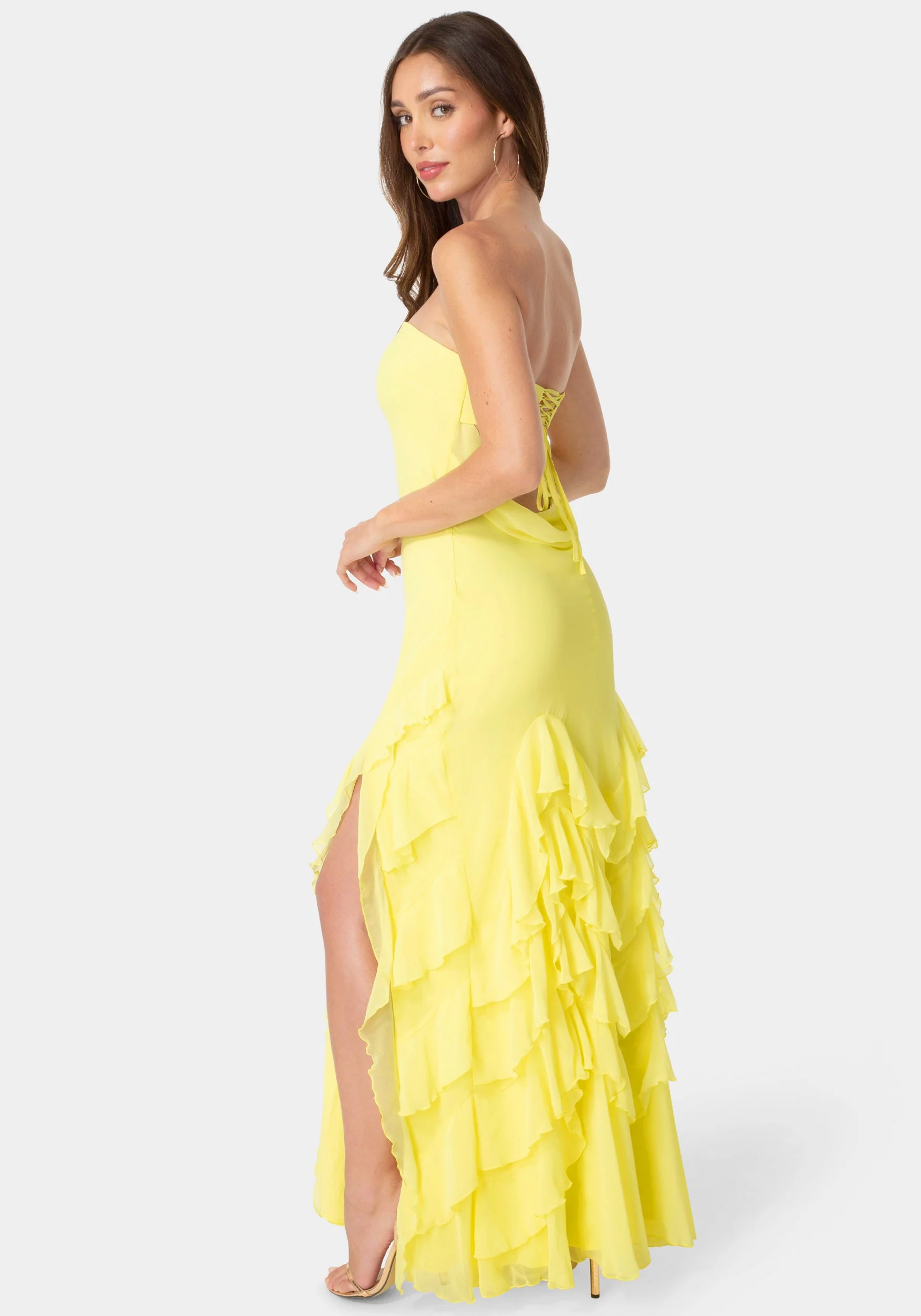 Strapless Cascade Ruffle Chiffon Maxi Dress - Image 2