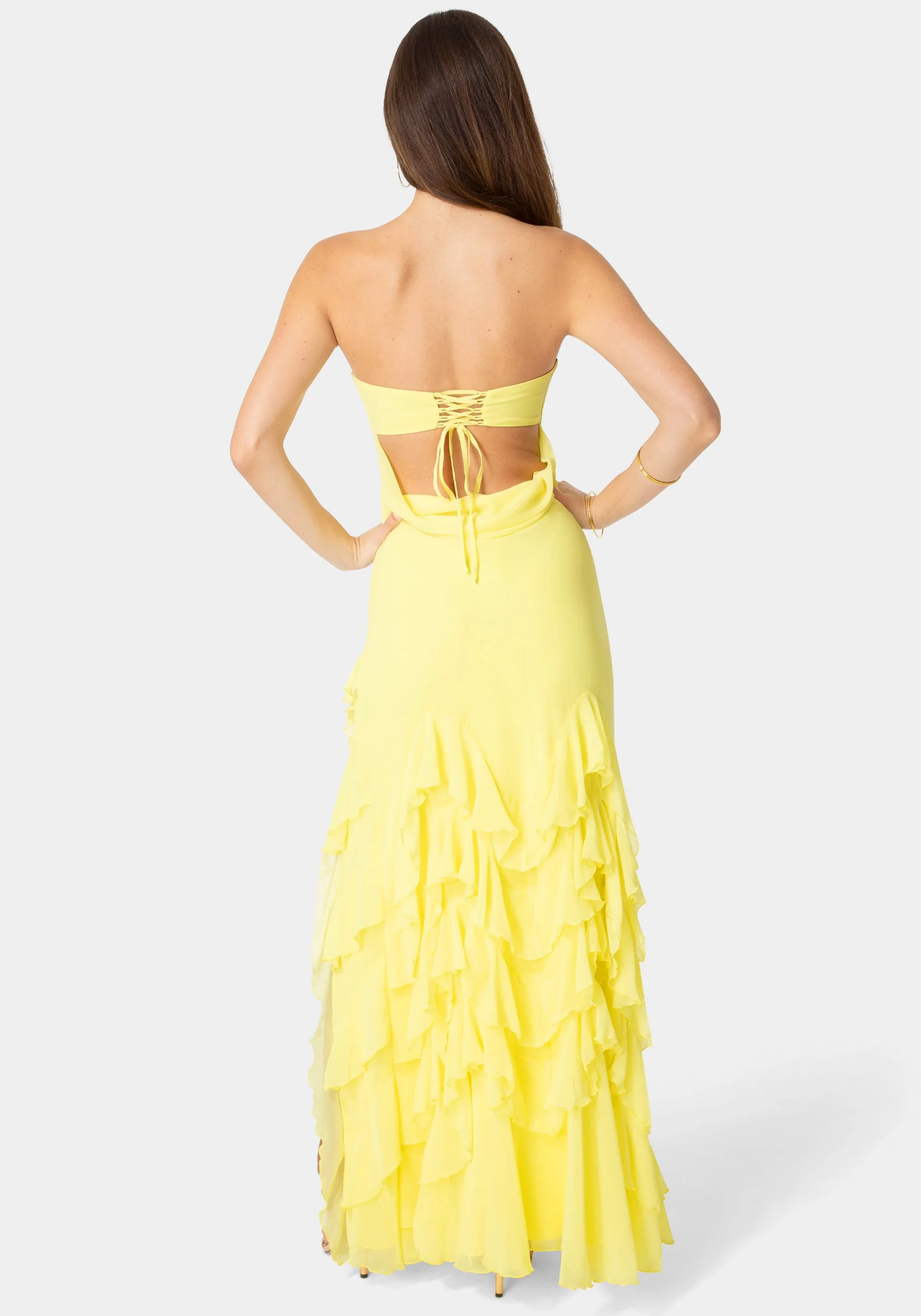 Strapless Cascade Ruffle Chiffon Maxi Dress - Image 3