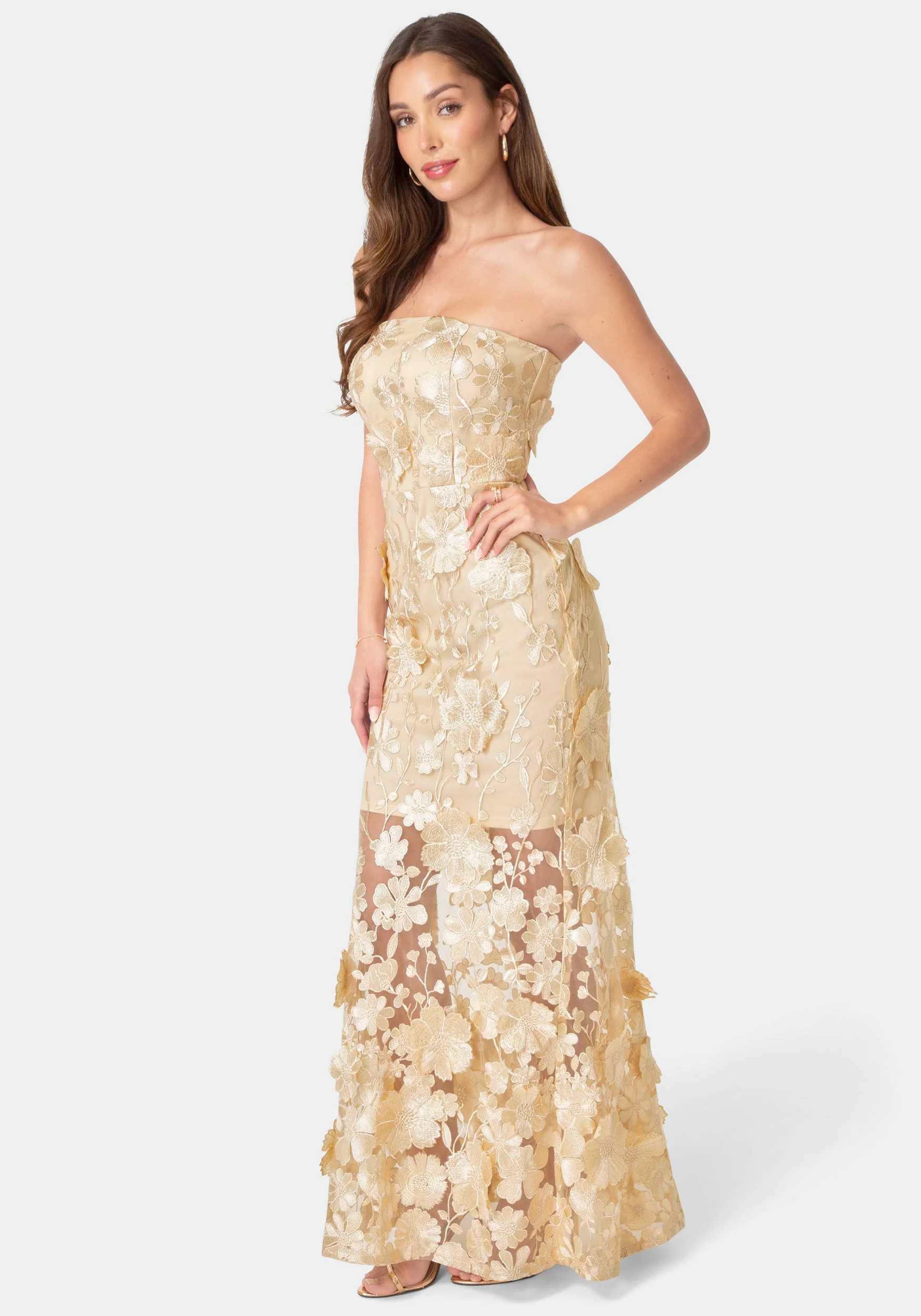 Strapless Embroidery Maxi Dress - Image 2