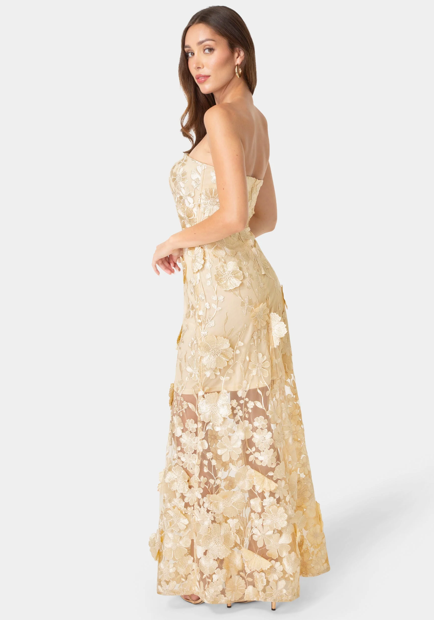 Strapless Embroidery Maxi Dress - Image 3