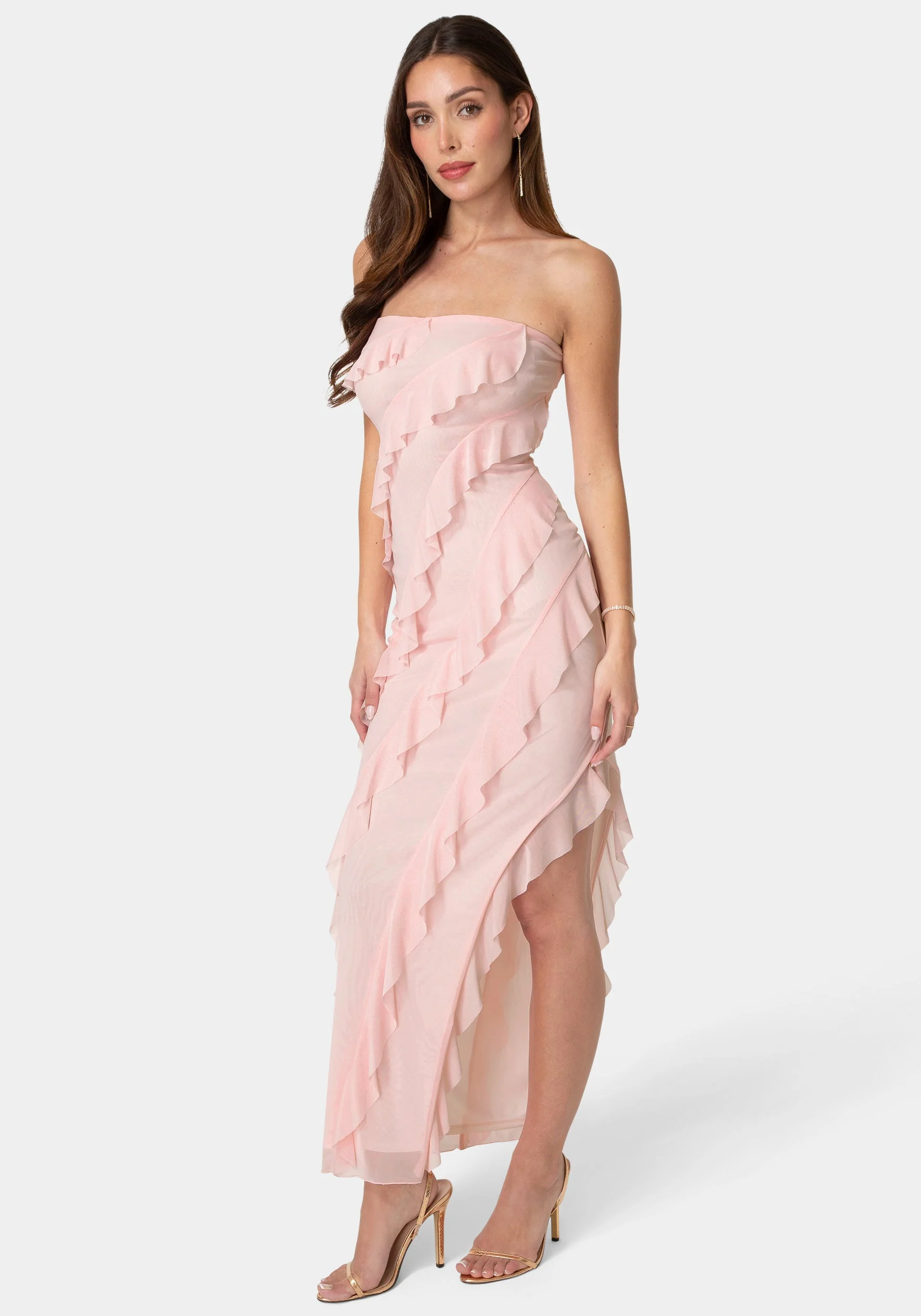 Strapless Mesh Ruffle Maxi Dress - Image 2
