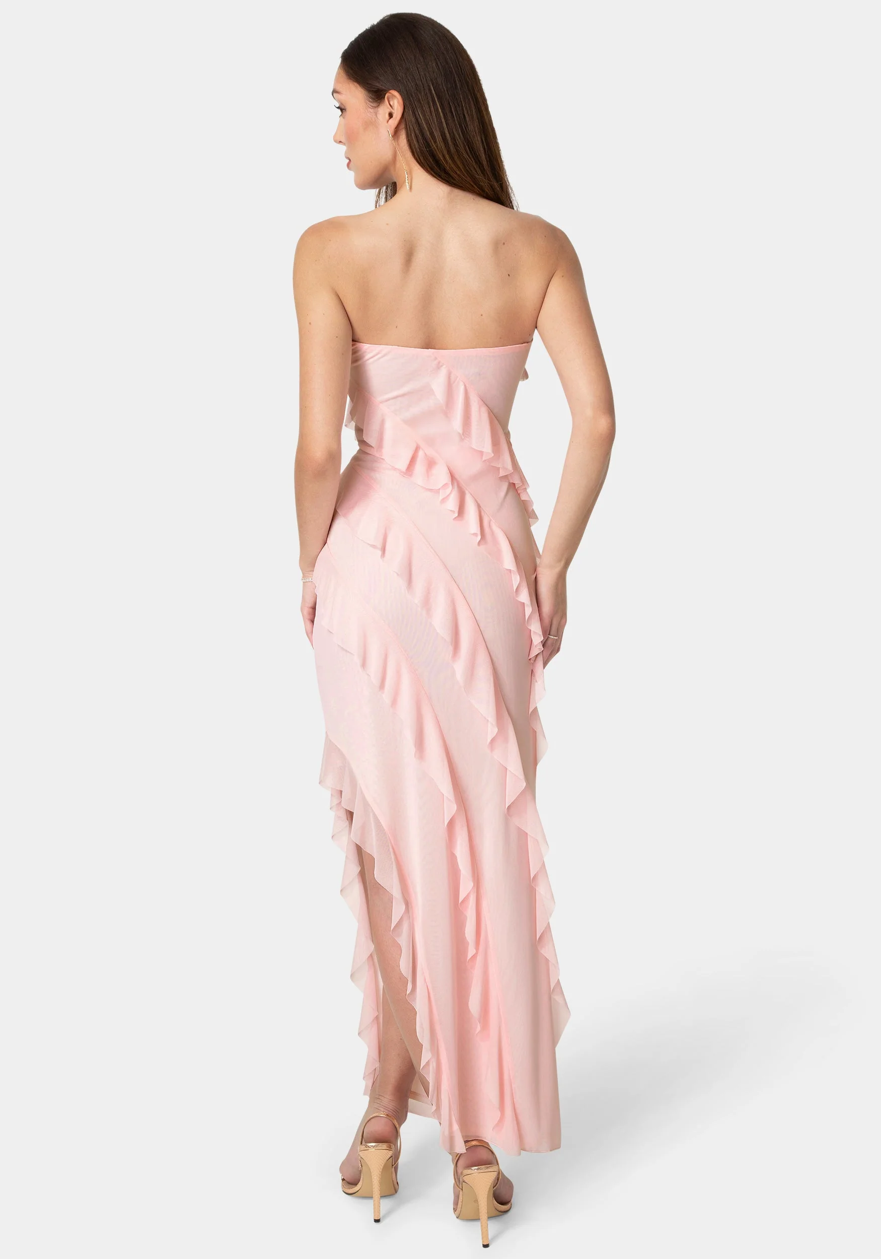 Strapless Mesh Ruffle Maxi Dress - Image 3