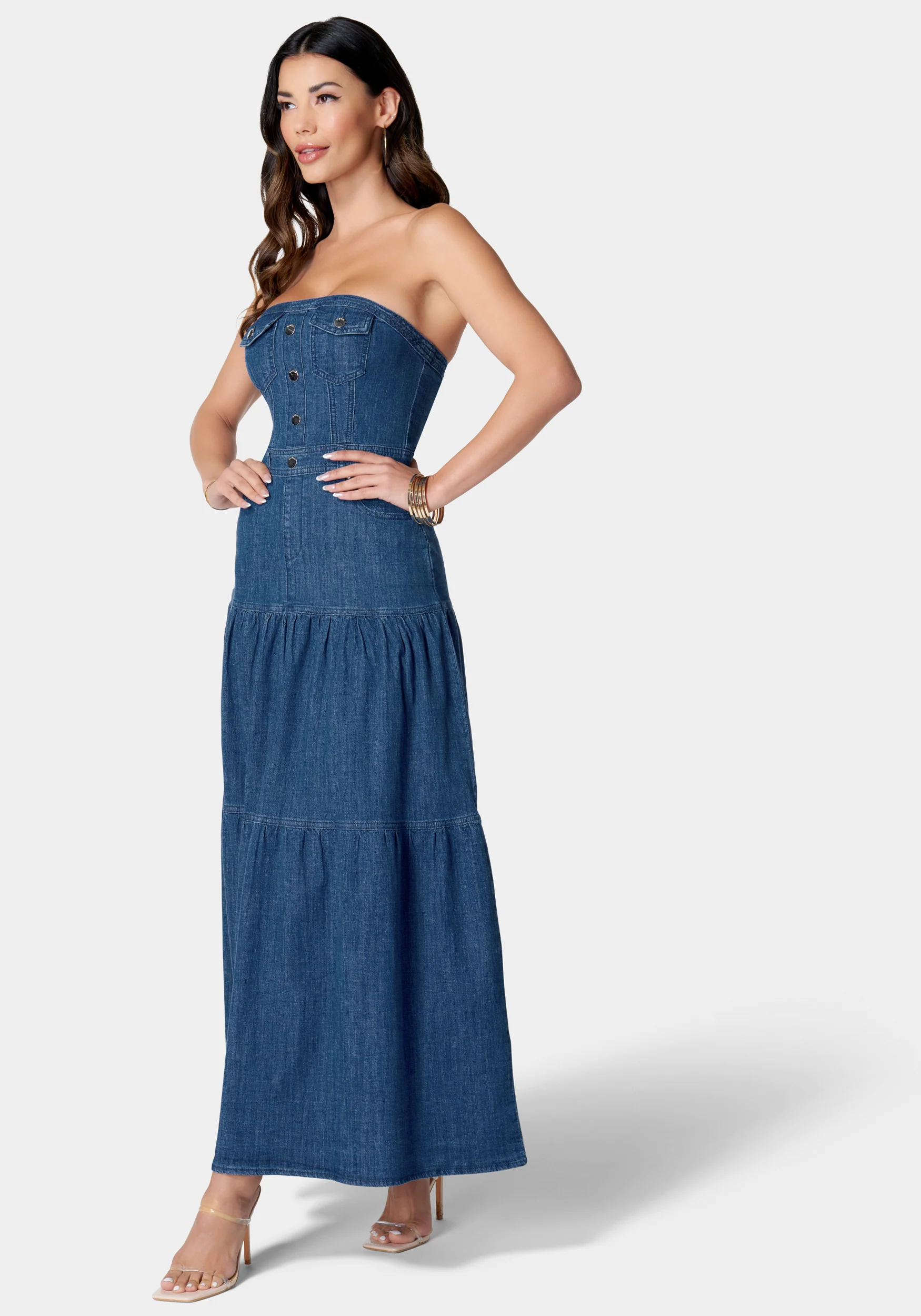 Strapless Tiered Lightweight Denim Dress - Image 2