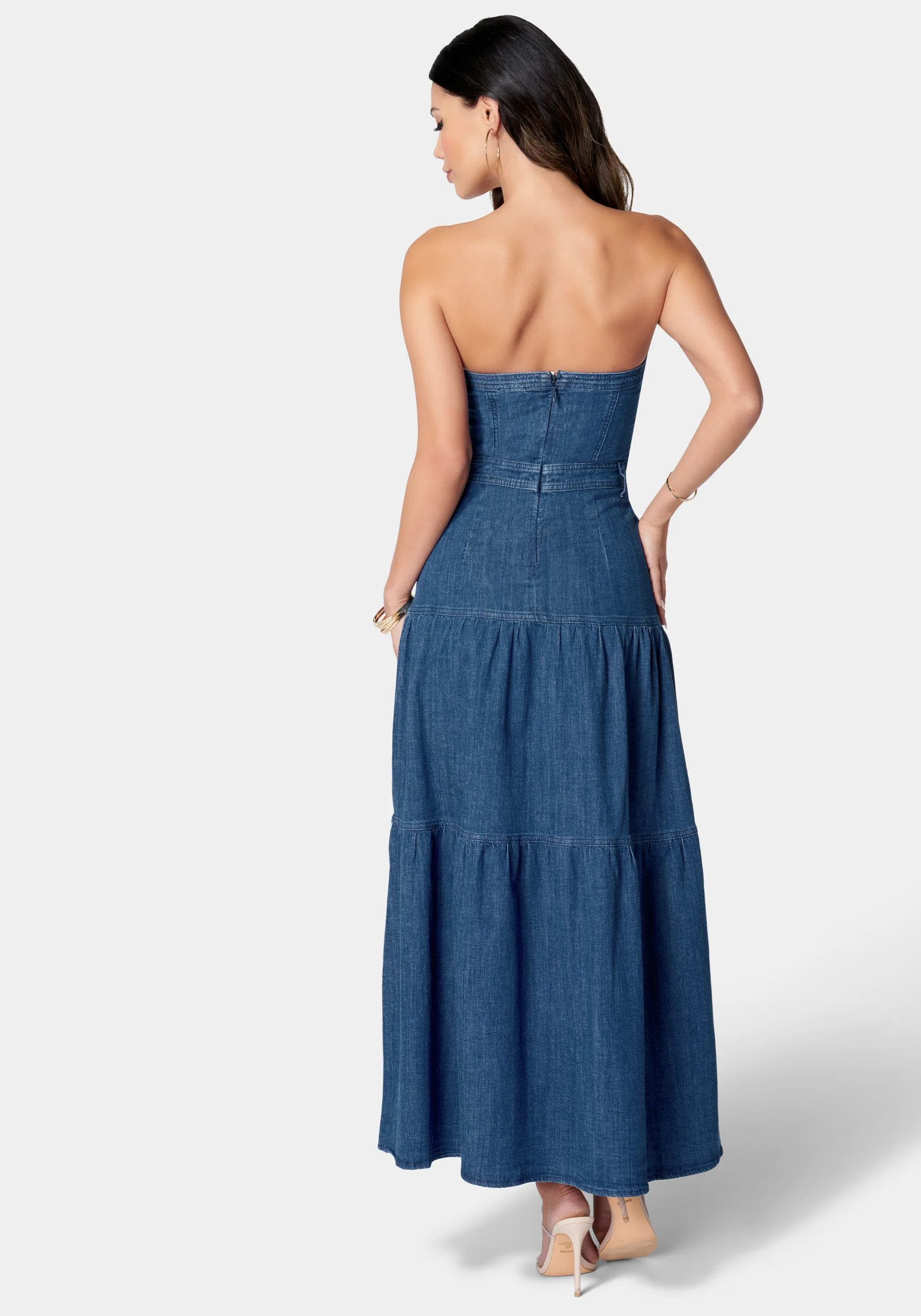 Strapless Tiered Lightweight Denim Dress - Image 3