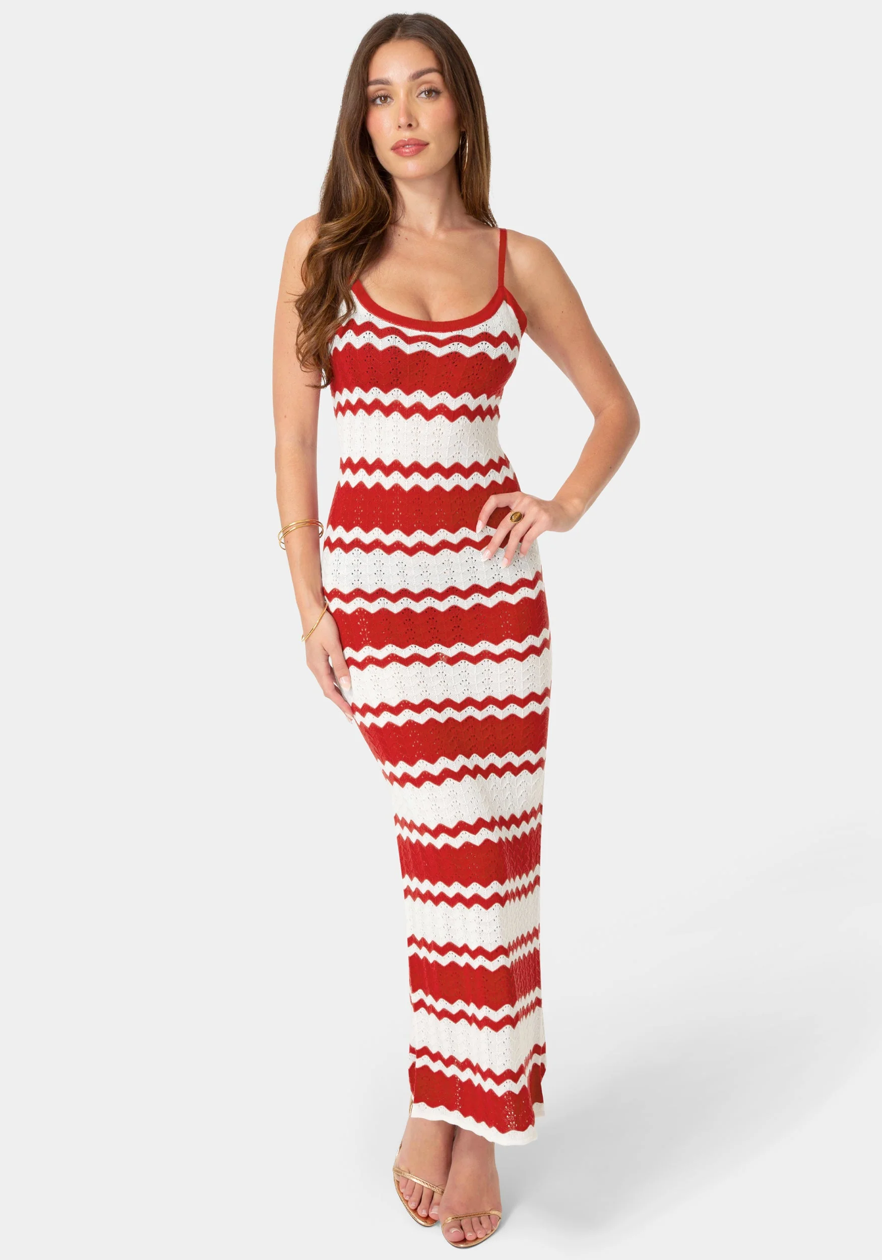 Stripe Crochet Keyhole Maxi Dress